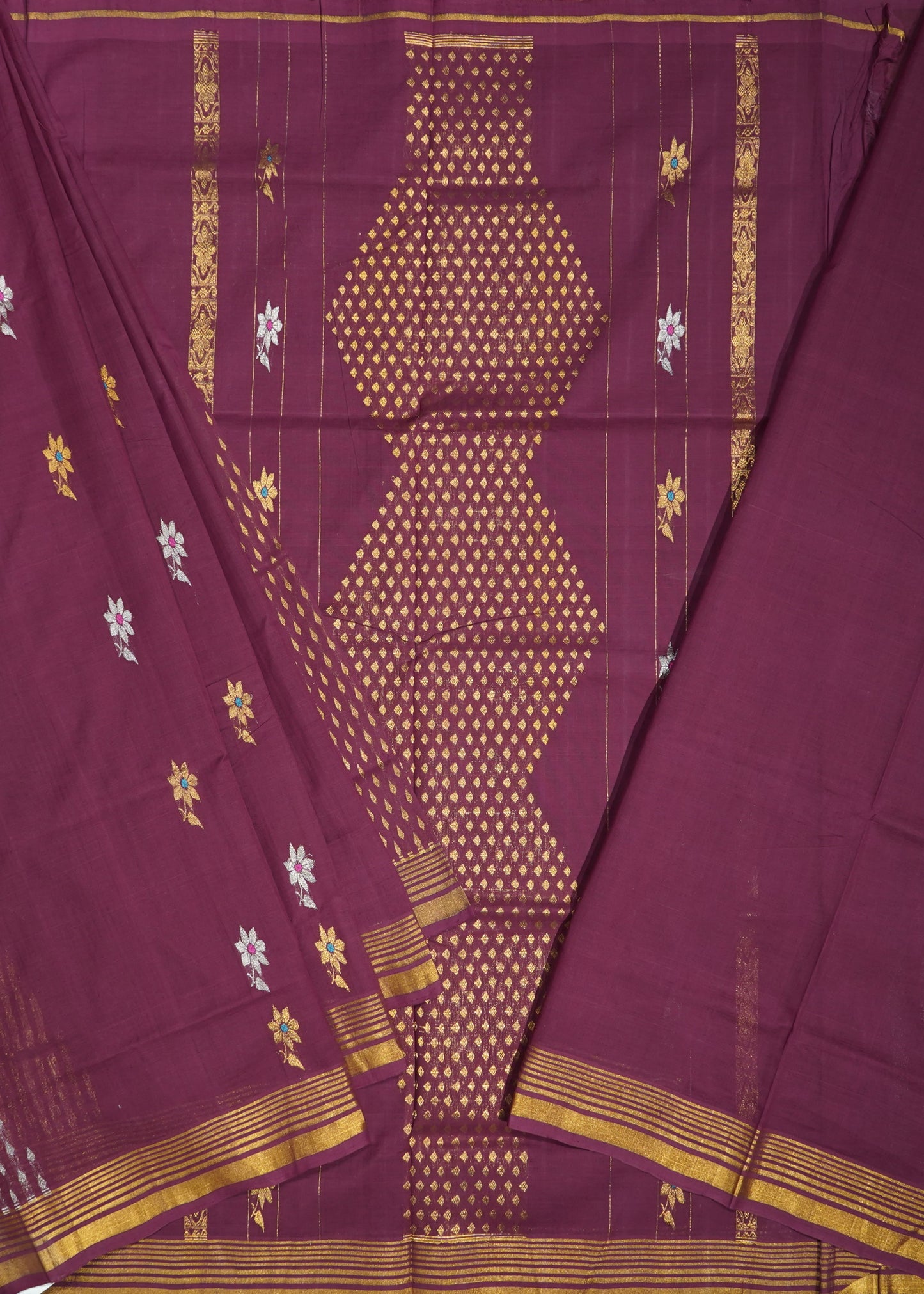 Wine East Godavari Temple Design Pure Cotton Handloom Saree