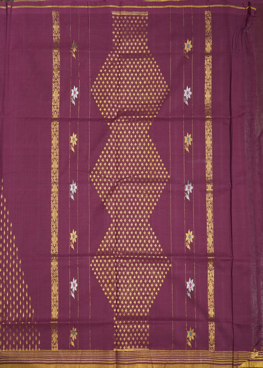 Wine East Godavari Temple Design Pure Cotton Handloom Saree
