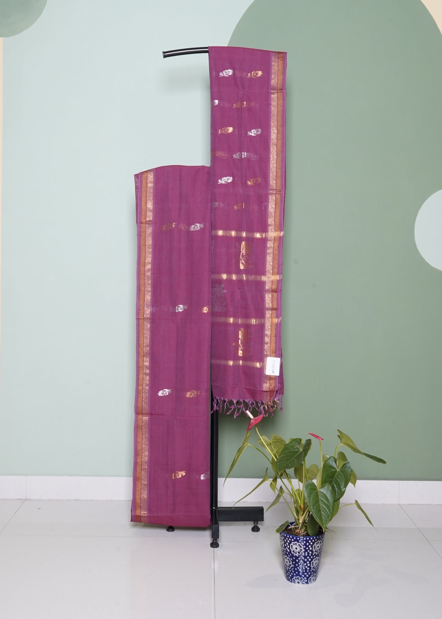 Dark Wine East Godavari Parijatham Design Pure Cotton Handloom Saree