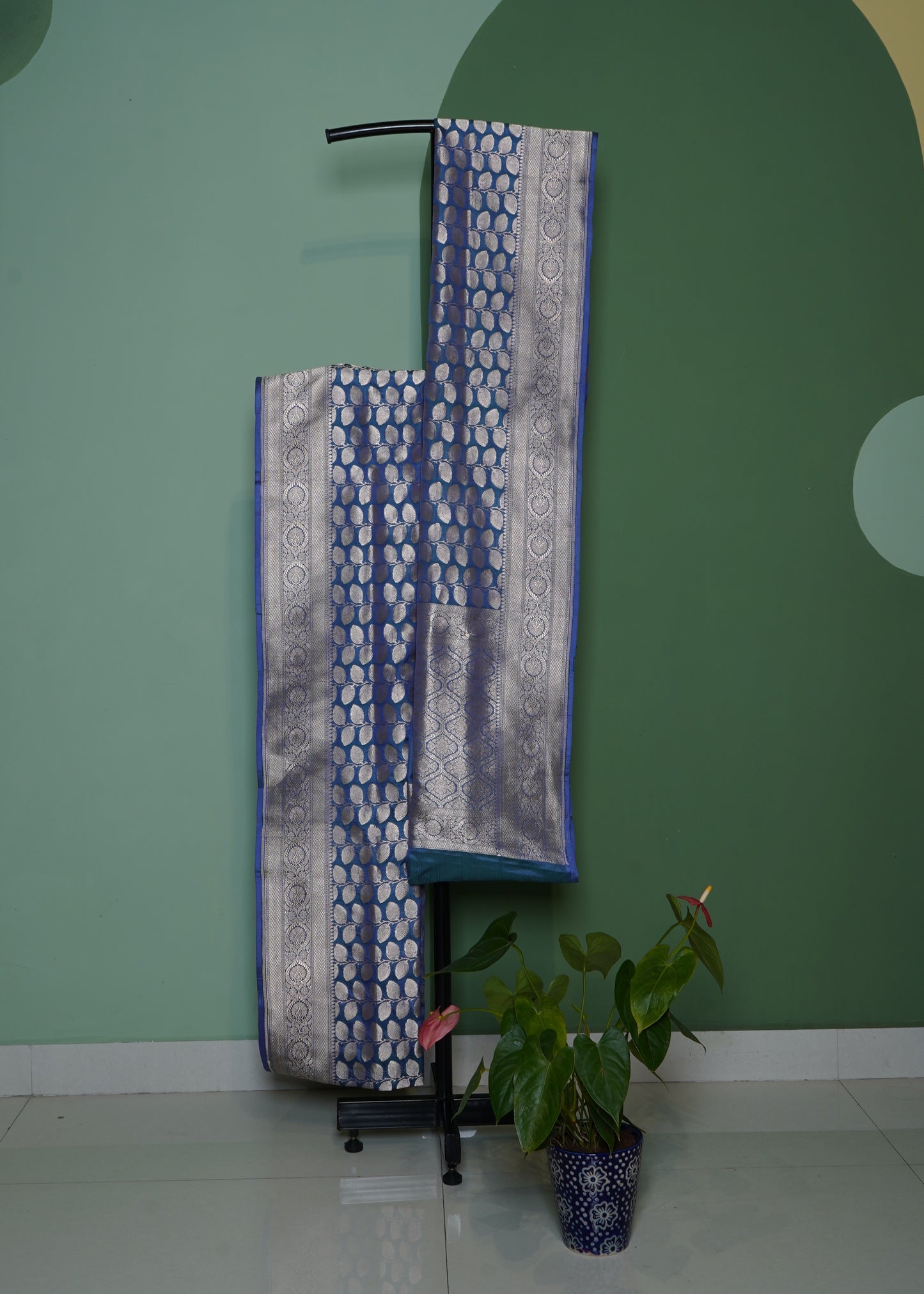 Parrot Blue Banaras All over Zari Pure Silk Handloom Saree