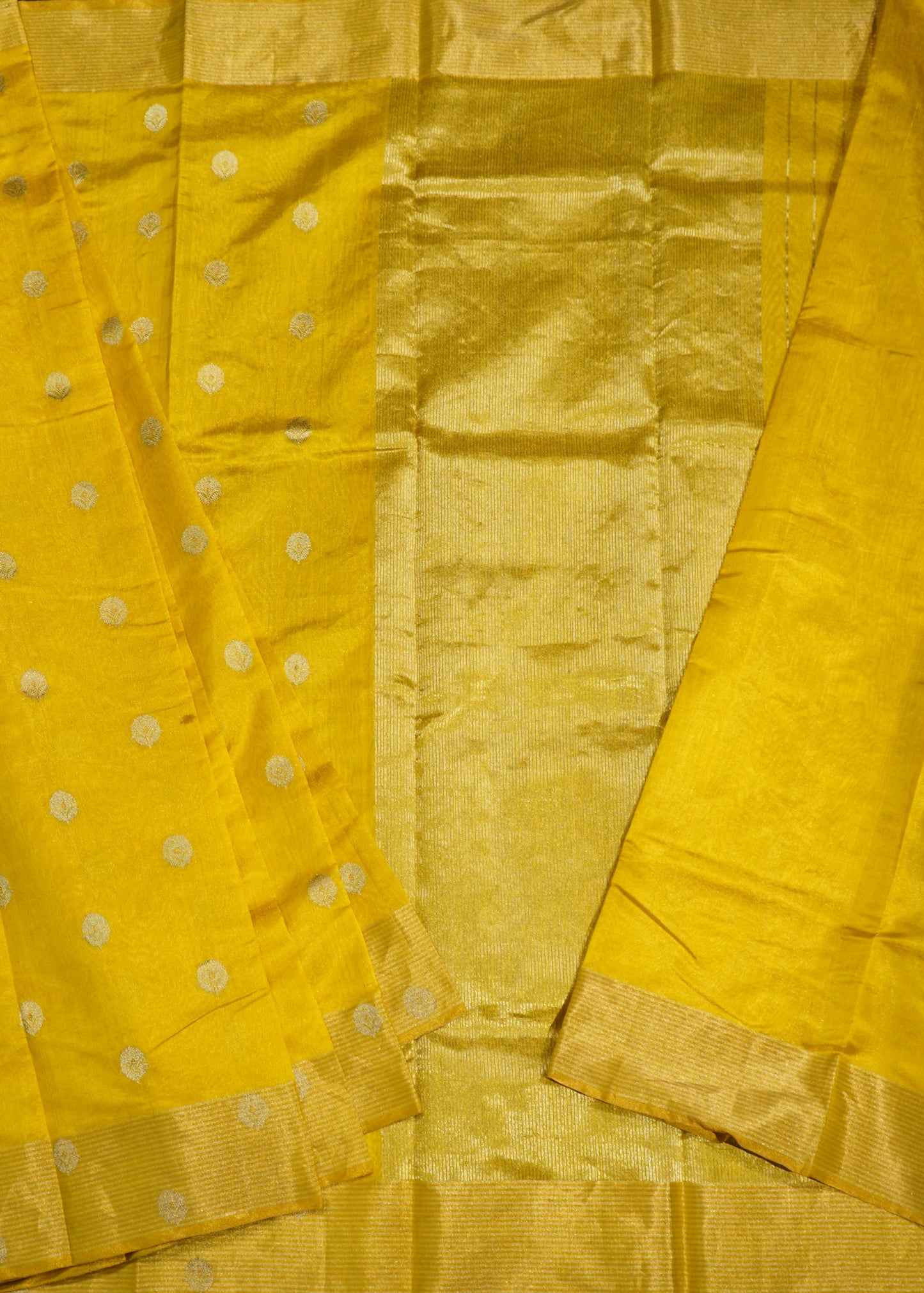 Gold Yellow Chanderi Zari buti Pure Silk Handloom Saree