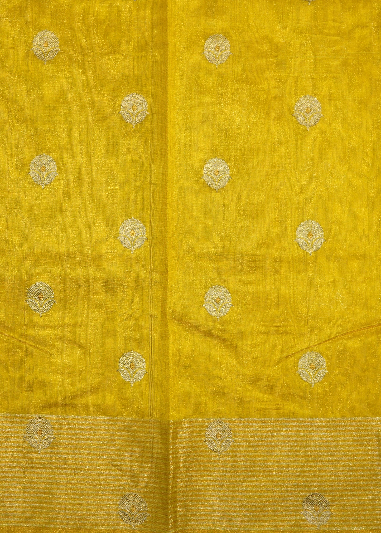 Gold Yellow Chanderi Zari buti Pure Silk Handloom Saree