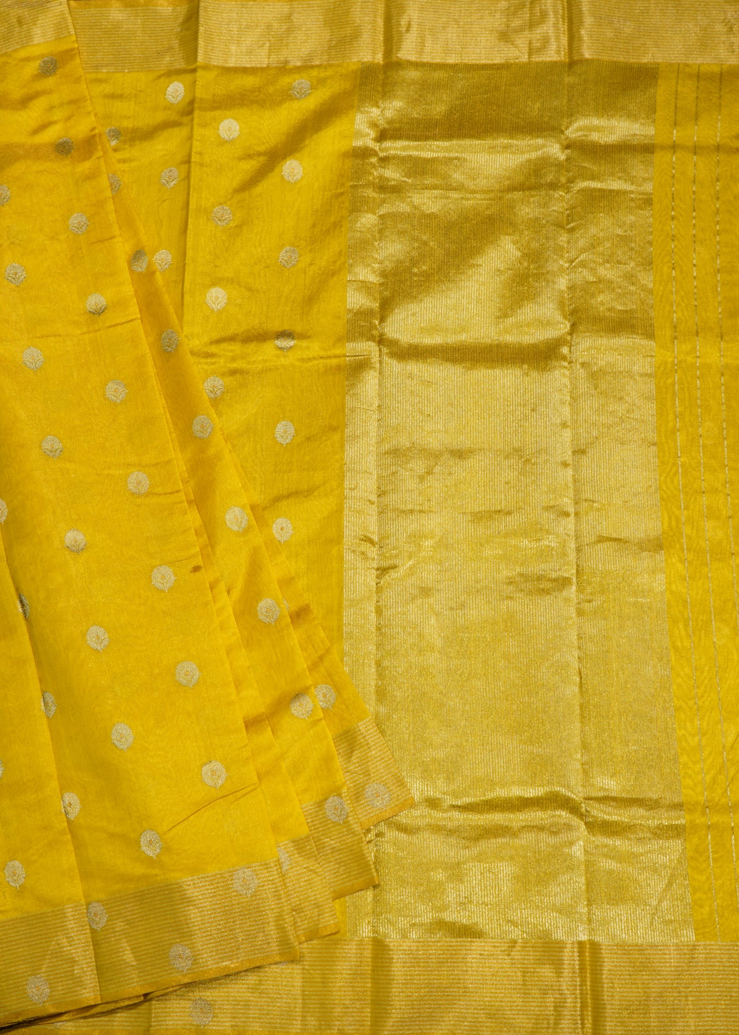 Gold Yellow Chanderi Zari buti Pure Silk Handloom Saree