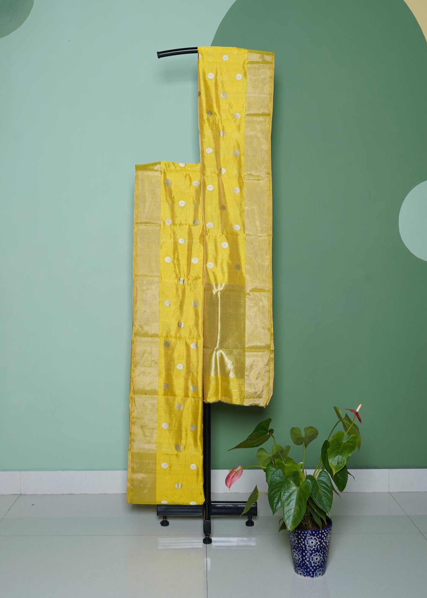 Gold Yellow Chanderi Zari buti Pure Silk Handloom Saree