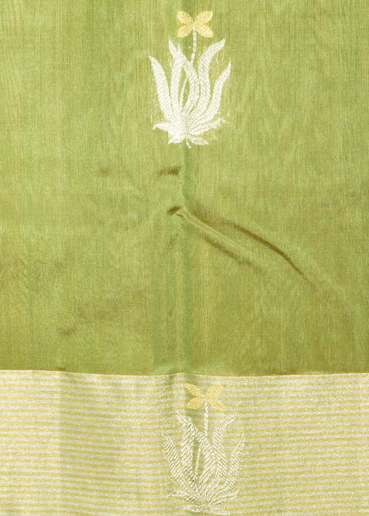 Green Chanderi Eknali Zari Buti Pure Silk Handloom Saree