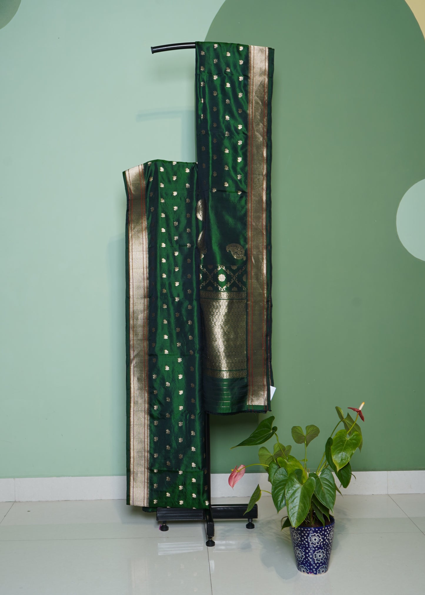 Green Chanderi Zari Buti Pure Silk Handloom Saree