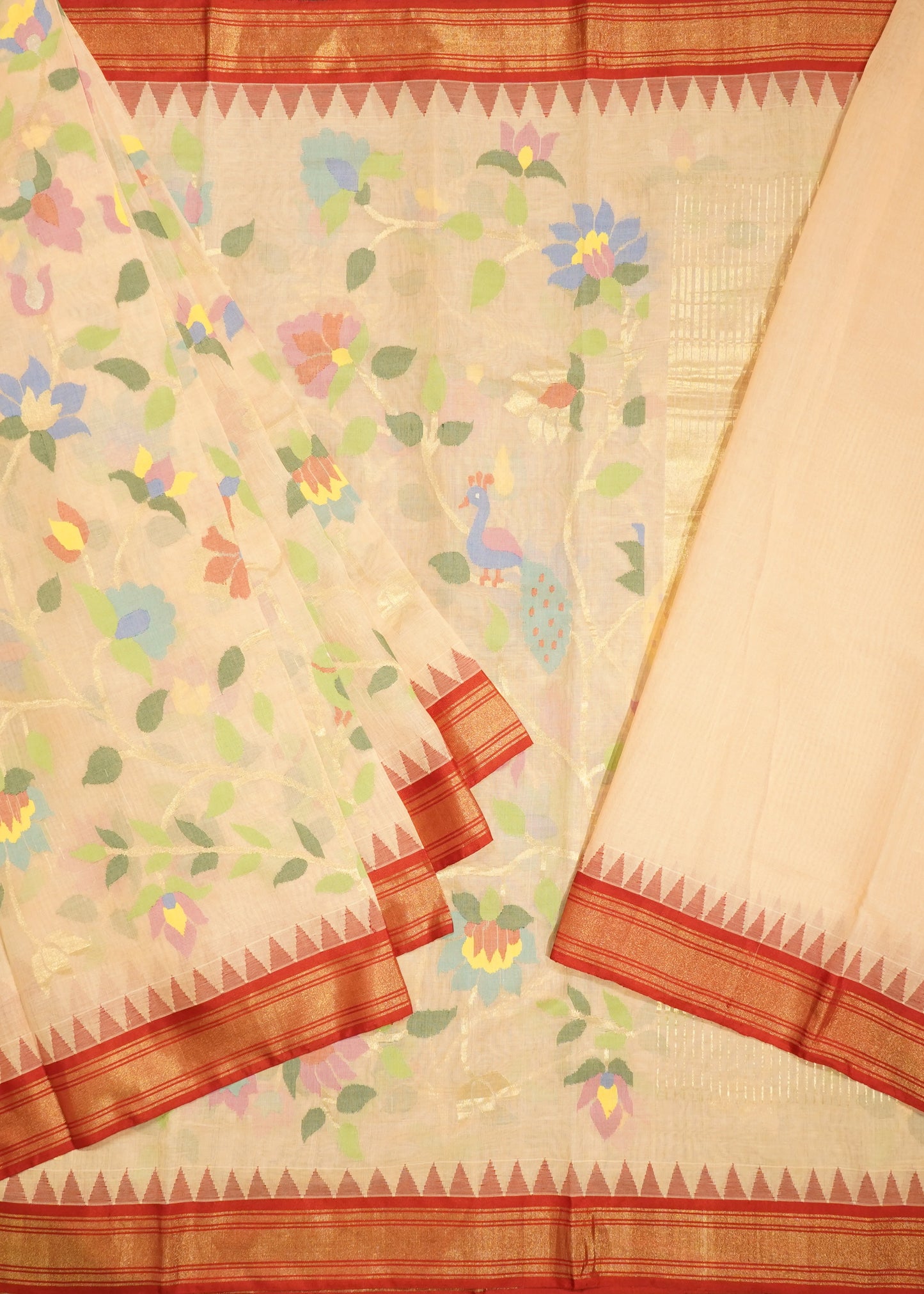 Apricot Ponduru All Over Jamdani Pure Cotton Handloom Saree