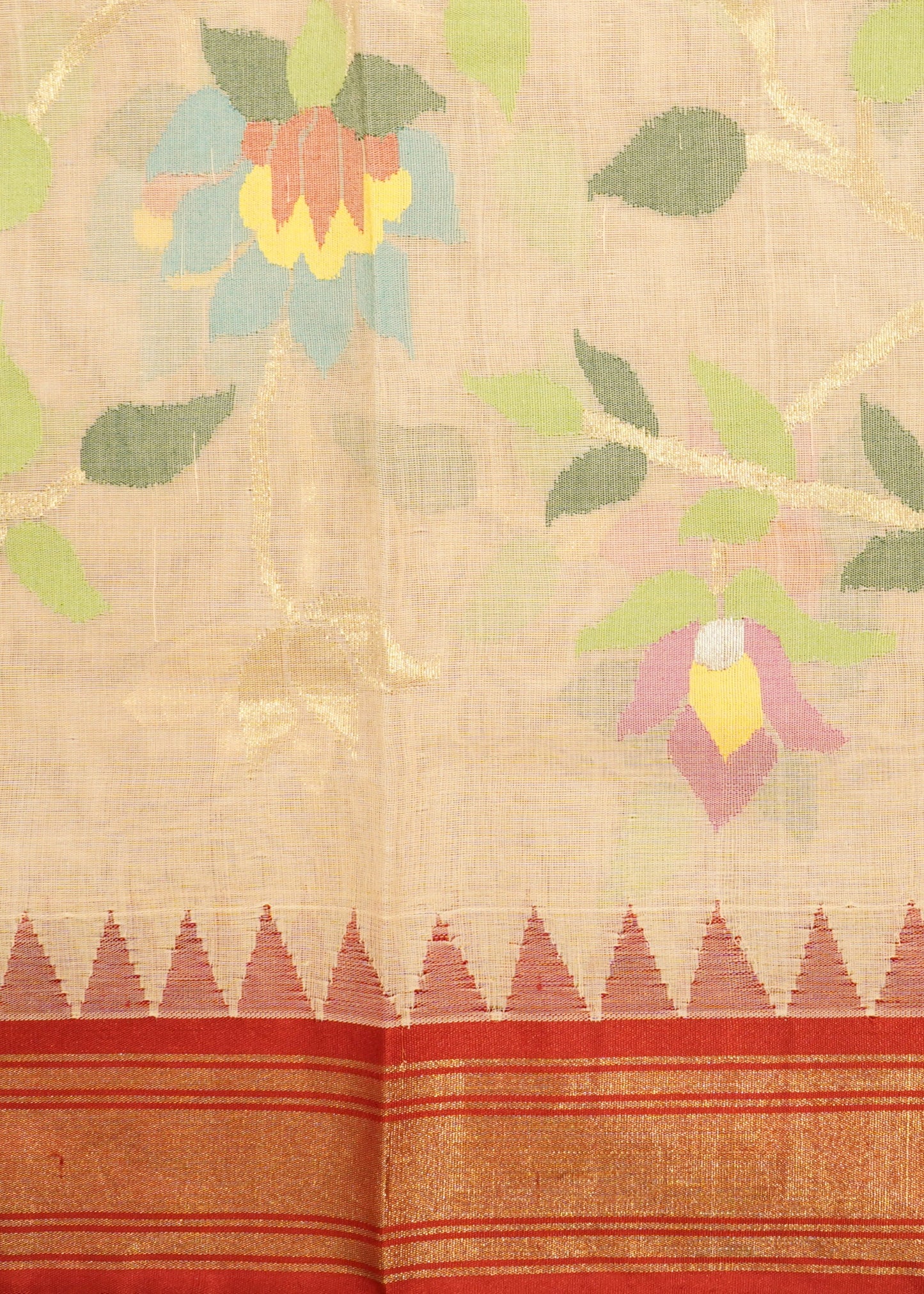 Apricot Ponduru All Over Jamdani Pure Cotton Handloom Saree