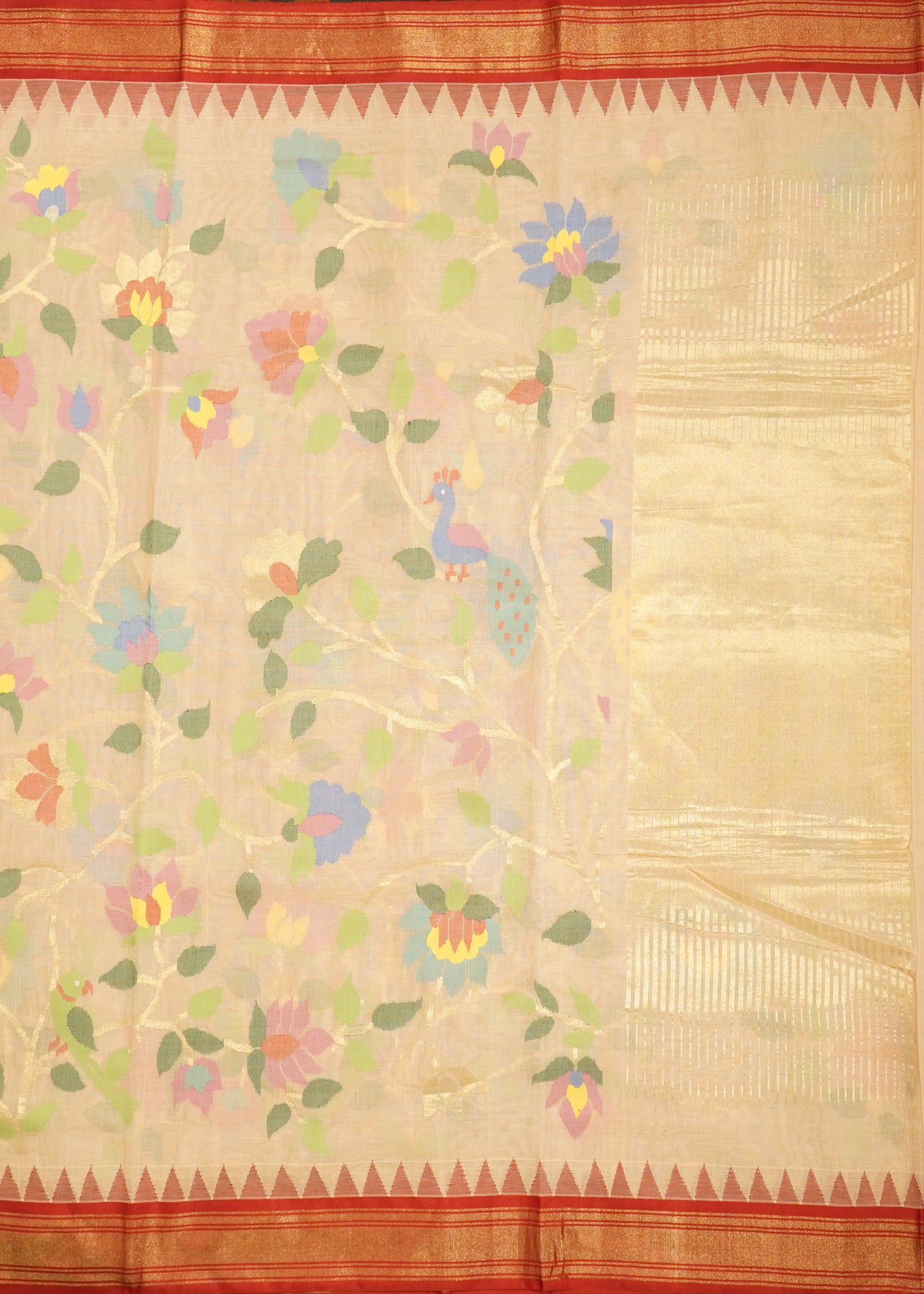 Apricot Ponduru All Over Jamdani Pure Cotton Handloom Saree