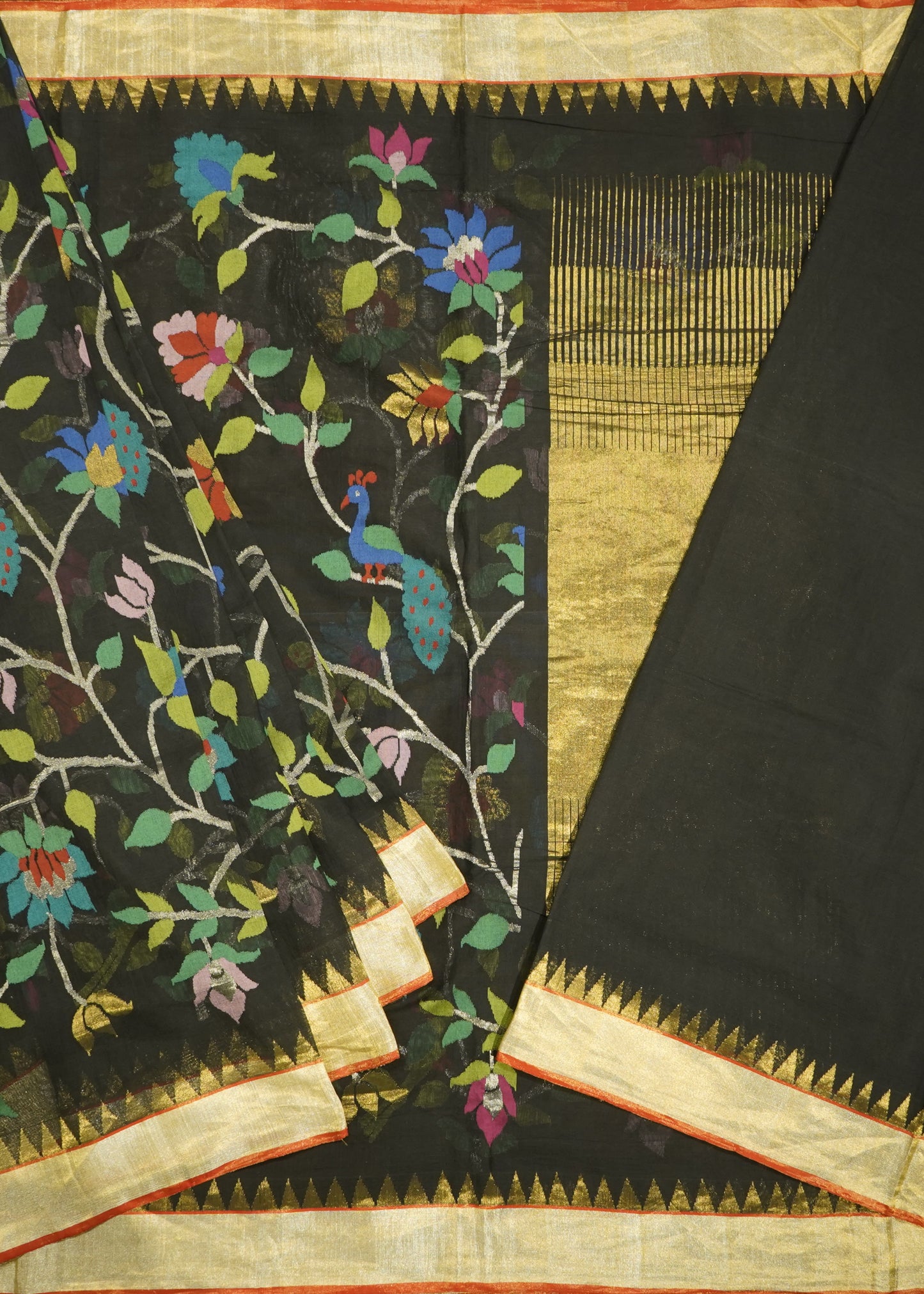 Black Ponduru All Over Jamdani Pure Cotton Handloom Saree