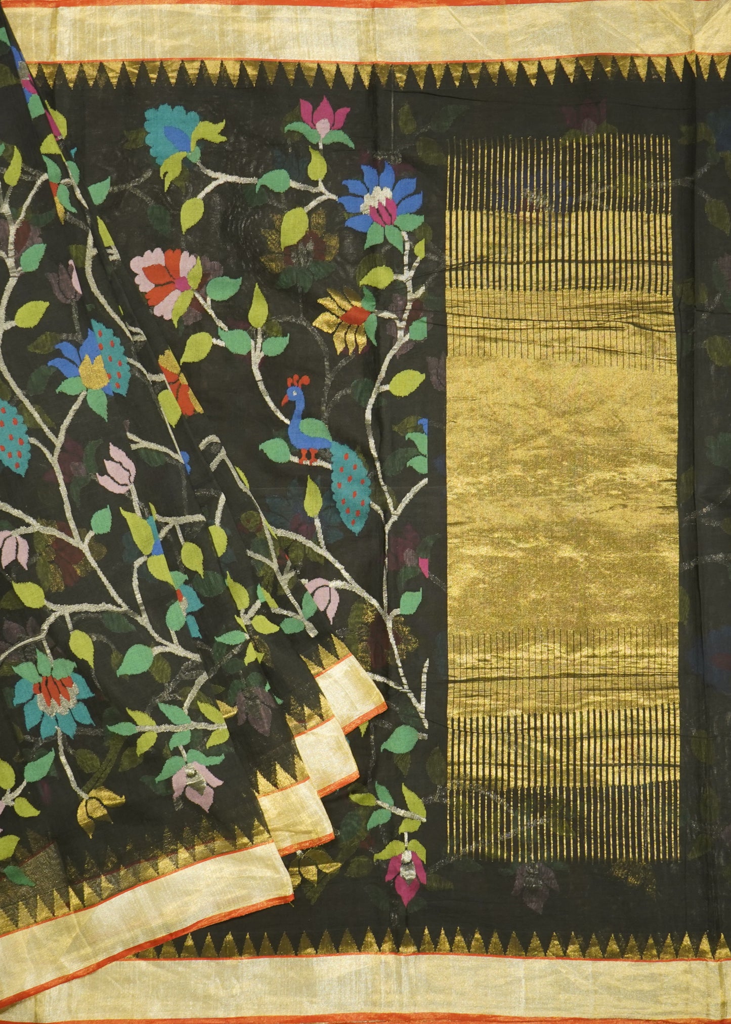 Black Ponduru All Over Jamdani Pure Cotton Handloom Saree