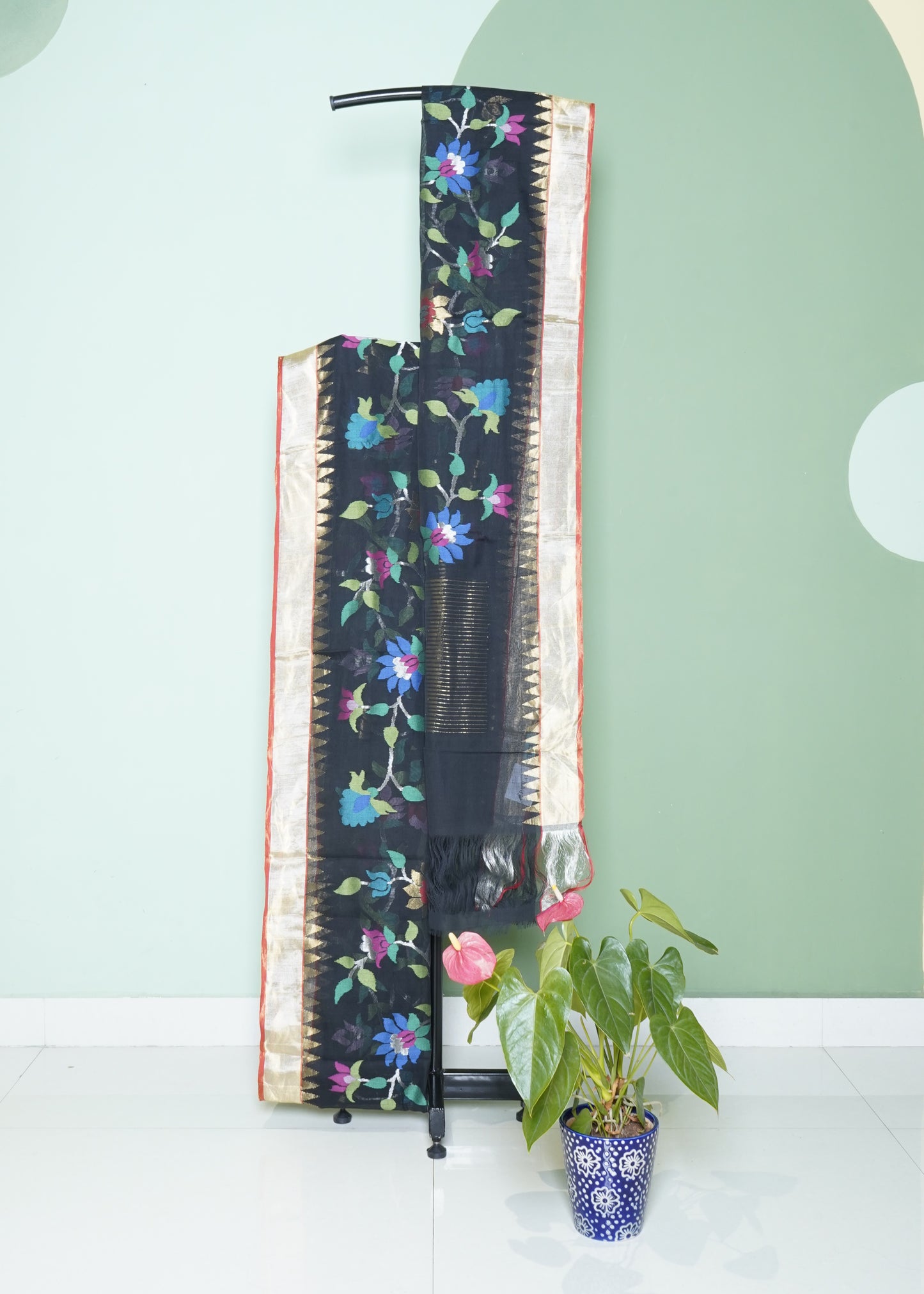 Black Ponduru All Over Jamdani Pure Cotton Handloom Saree