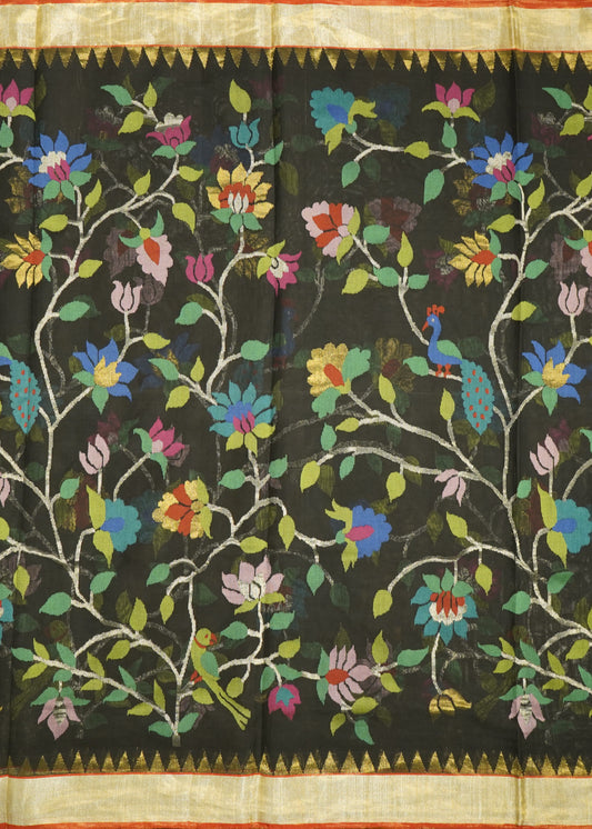 Black Ponduru All Over Jamdani Pure Cotton Handloom Saree