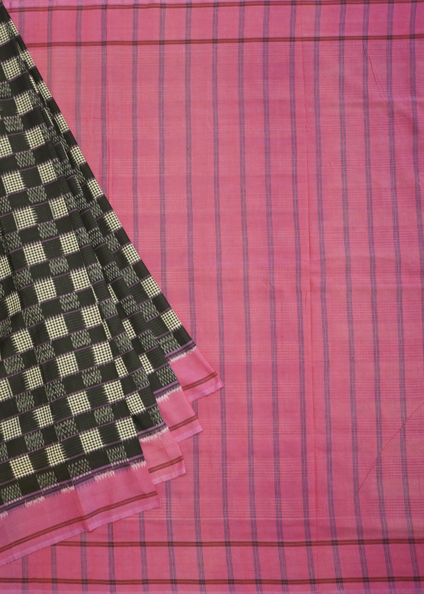 Black Pochampally Double Ikkat Pure Cotton Handloom Saree