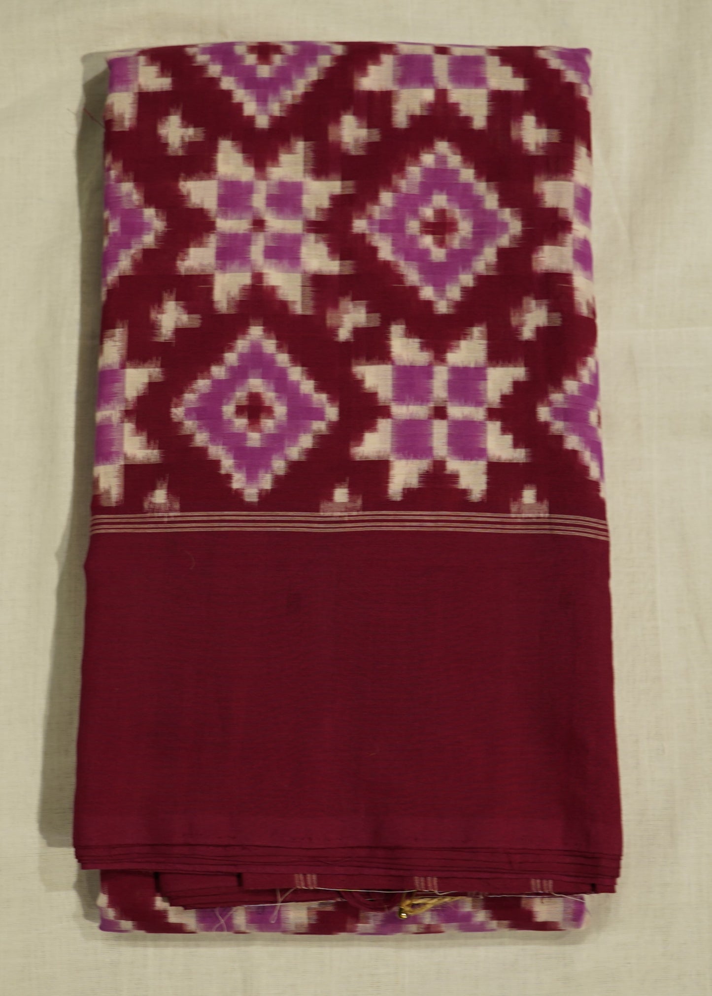 Violet Red Ikkat Pochampally Teliya Design Pure Cotton Handloom Saree