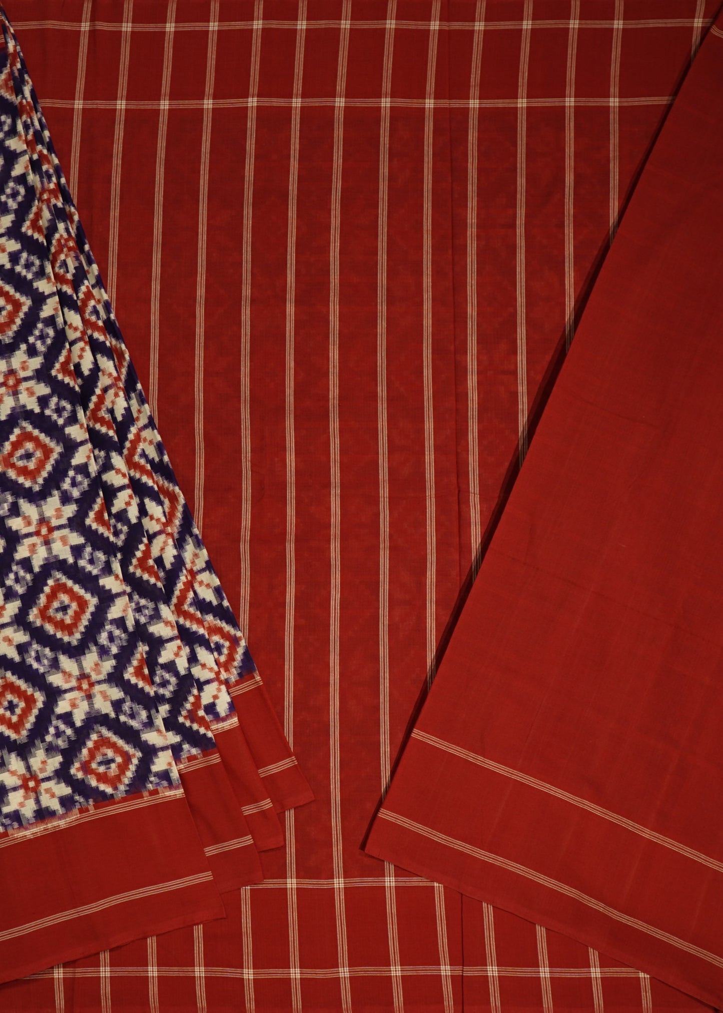 Red & Lavender Ikkat Pochampally Teliya Design Pure cotton Handloom Saree