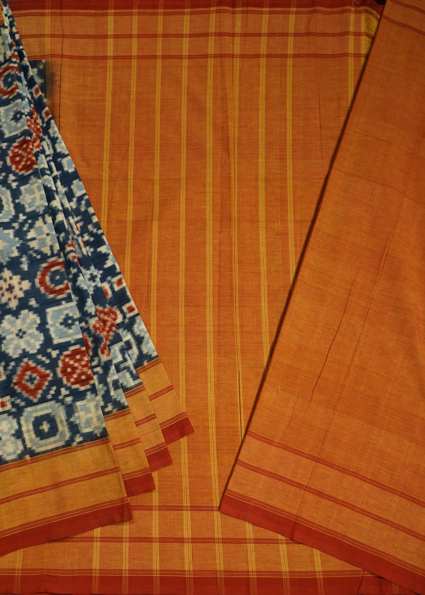 Indigo Blue Ikkat Pochampally 20 Motif Design Pure Cotton Handloom Saree