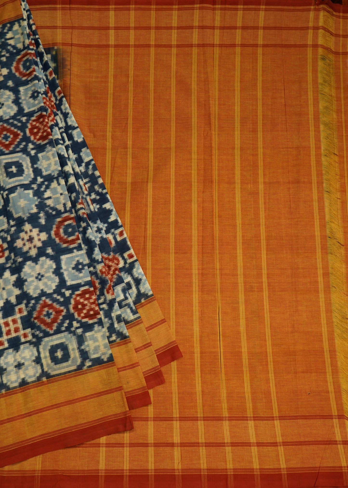 Indigo Blue Ikkat Pochampally 20 Motif Design Pure Cotton Handloom Saree