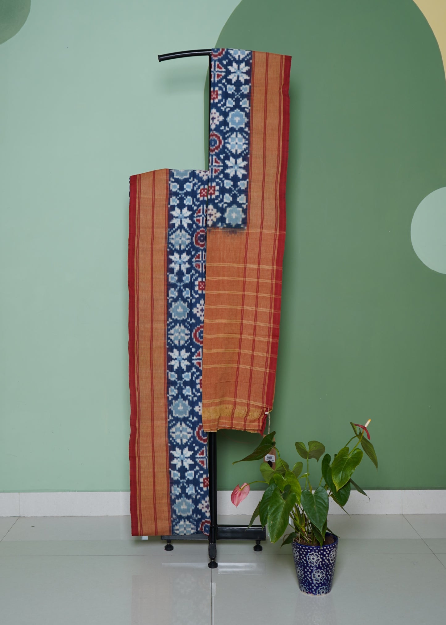 Indigo Blue Ikkat Pochampally 20 Motif Design Pure Cotton Handloom Saree