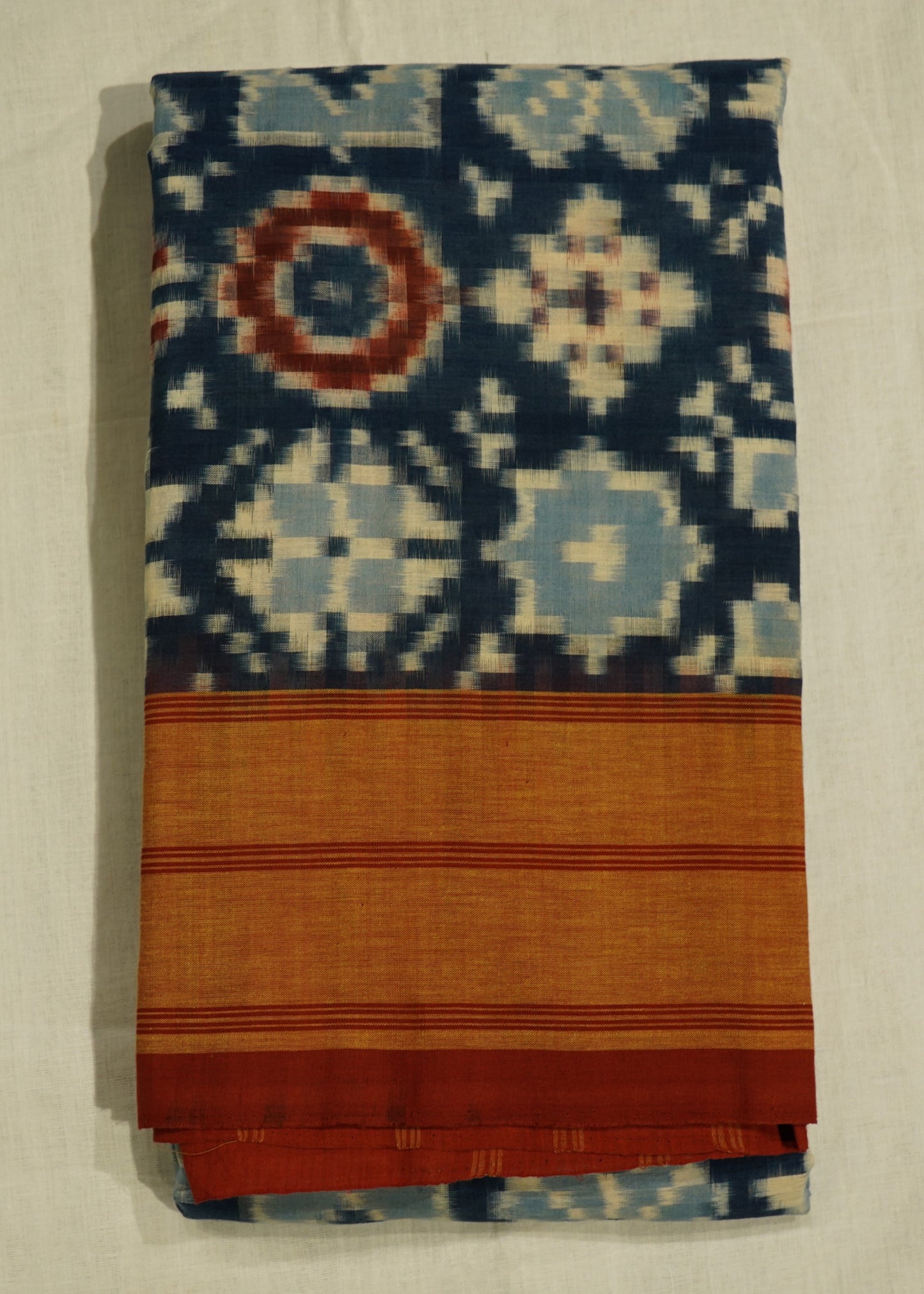 Indigo Blue Ikkat Pochampally 20 Motif Design Pure Cotton Handloom Saree