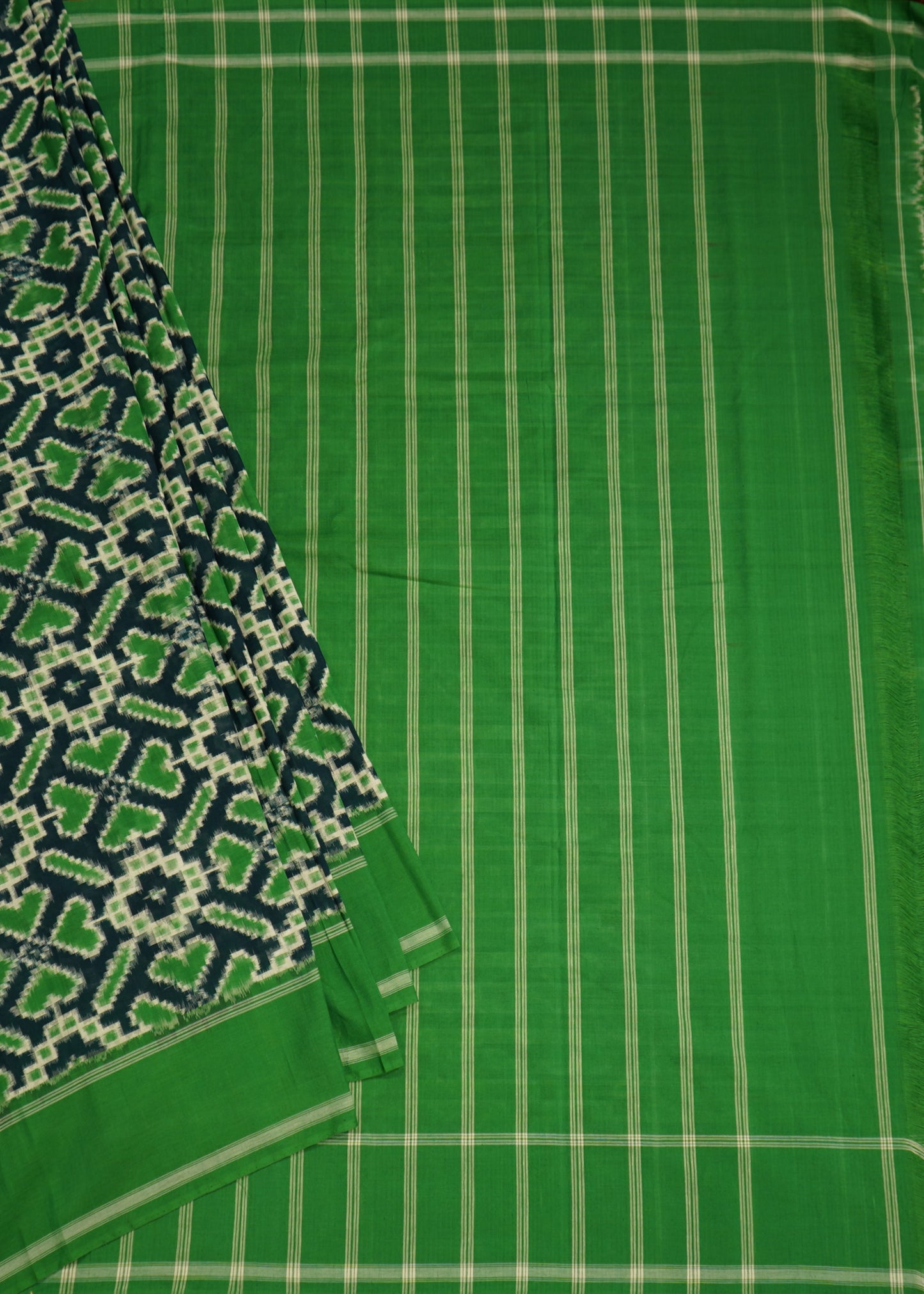 Green Ikkat Pochampally Pure Cotton Handloom Saree
