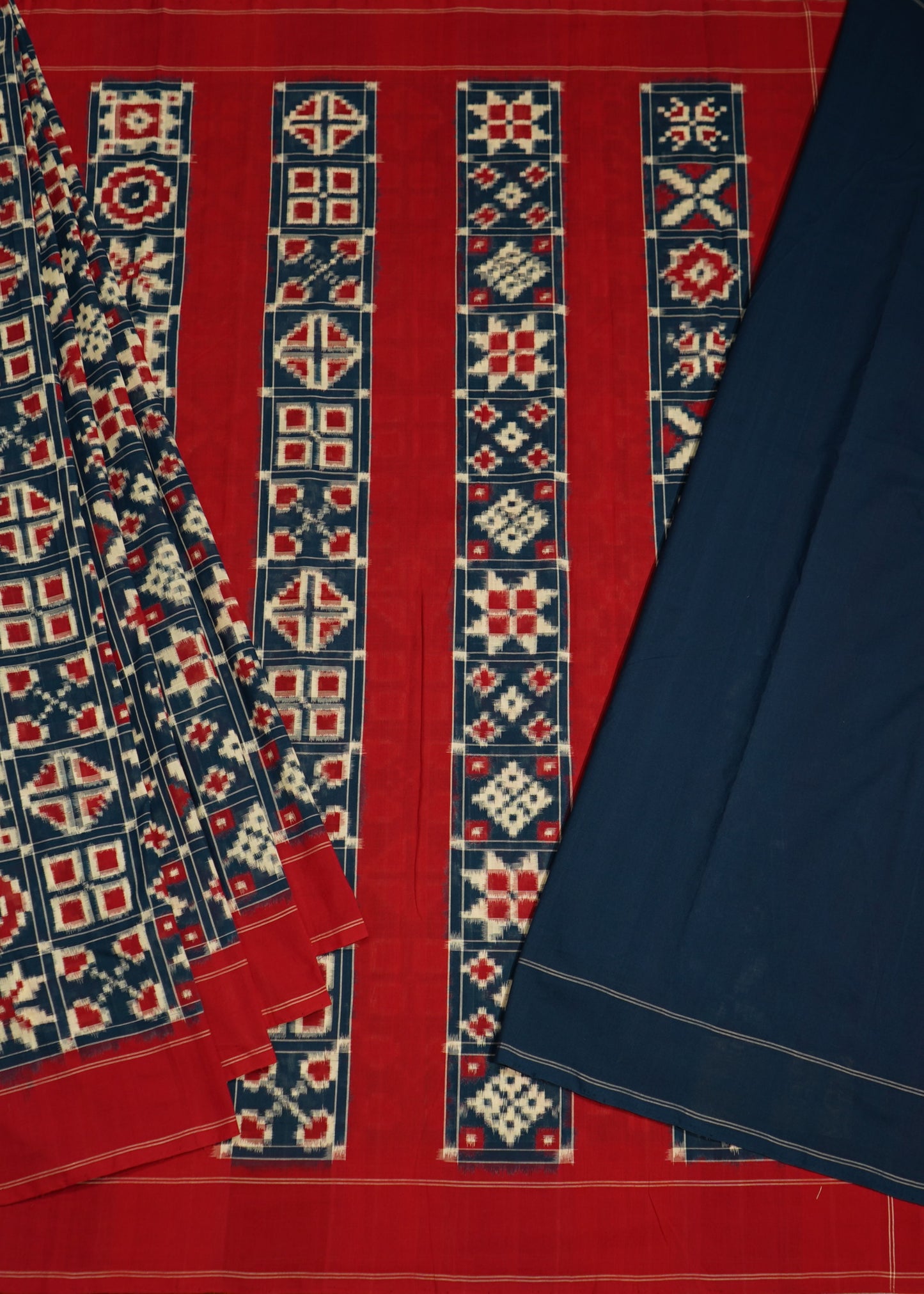 Indigo Ikkat Pochampally 18 Motif Design Pure Cotton Handloom Saree