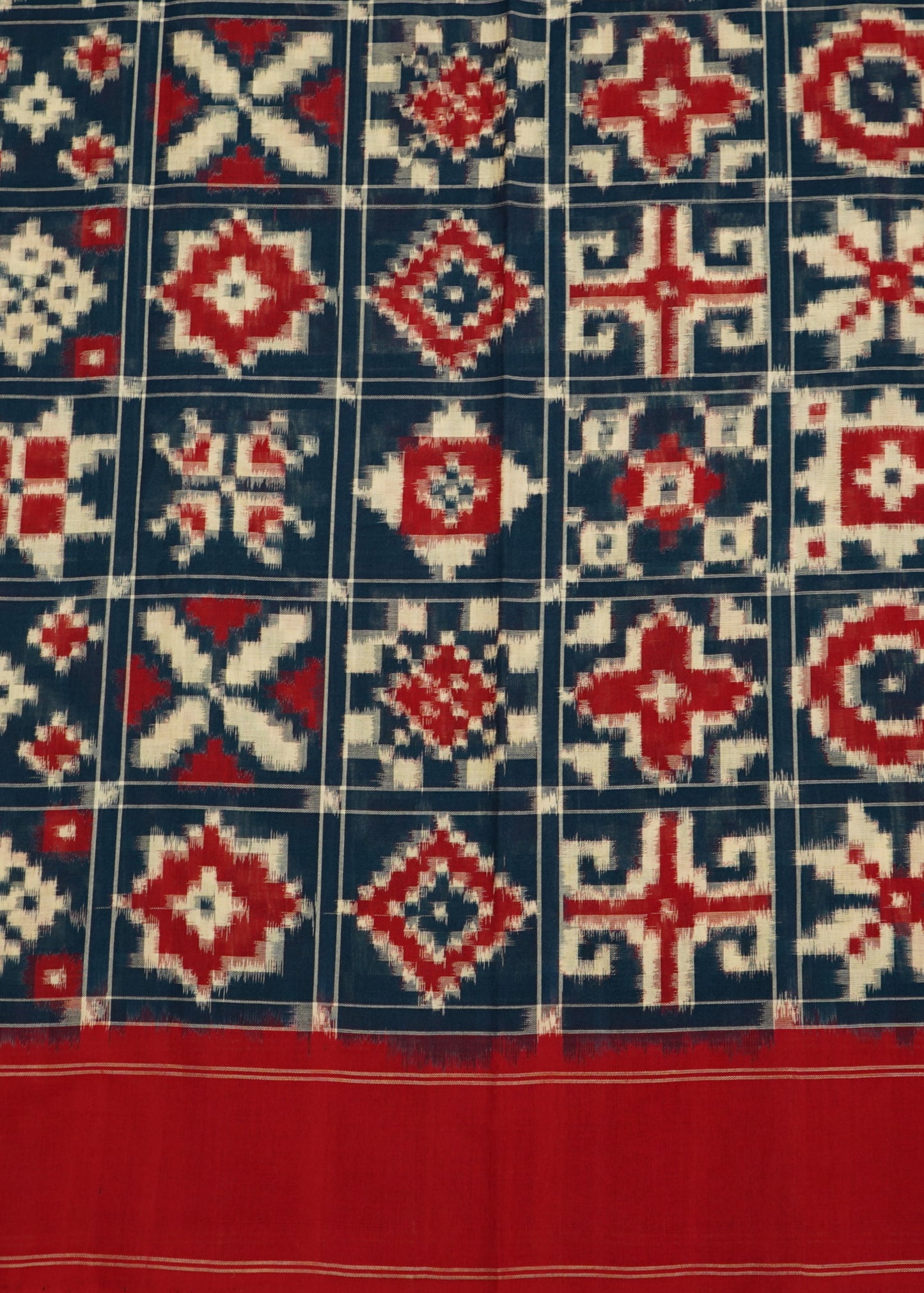 Indigo Ikkat Pochampally 18 Motif Design Pure Cotton Handloom Saree