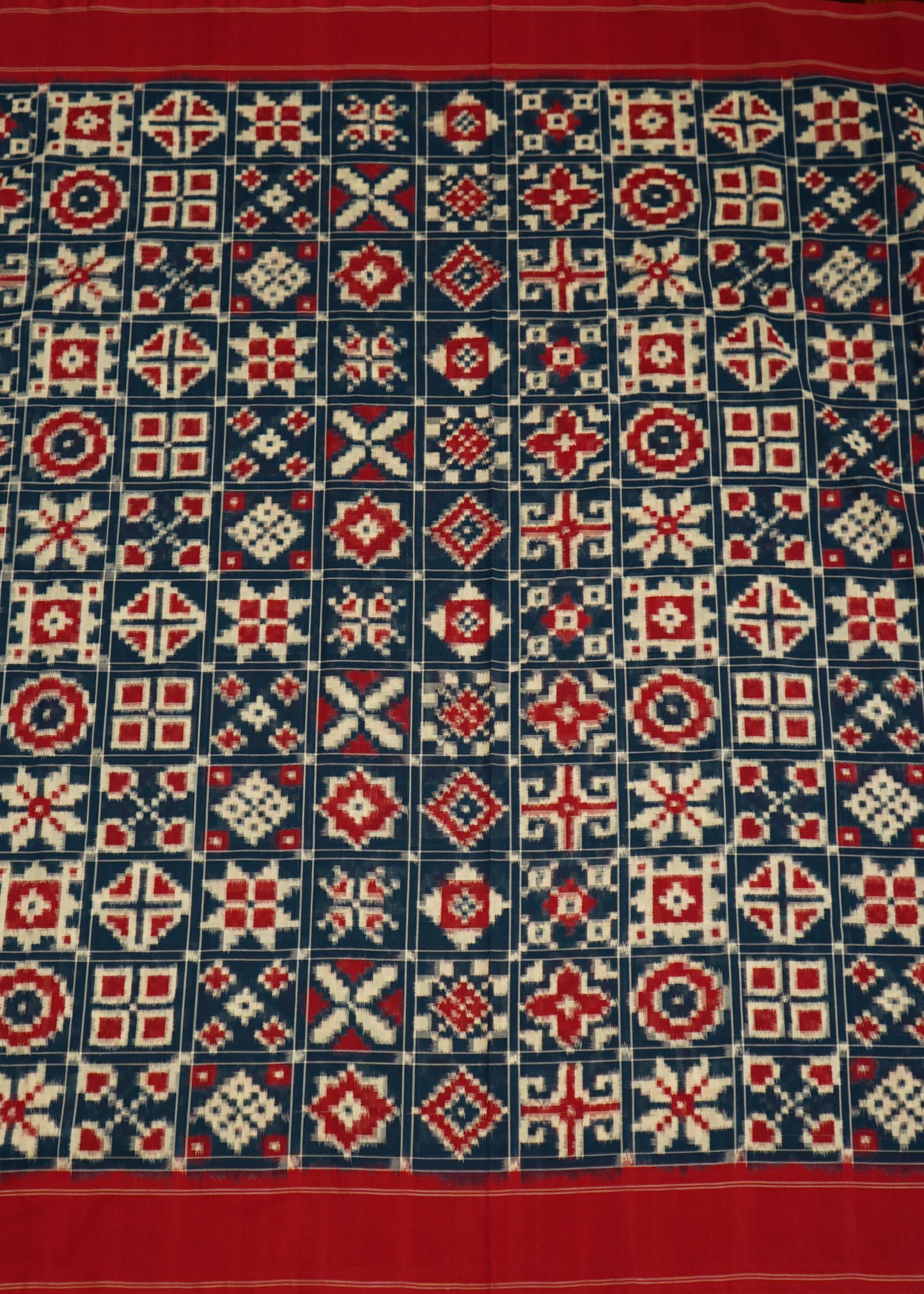 Indigo Ikkat Pochampally 18 Motif Design Pure Cotton Handloom Saree