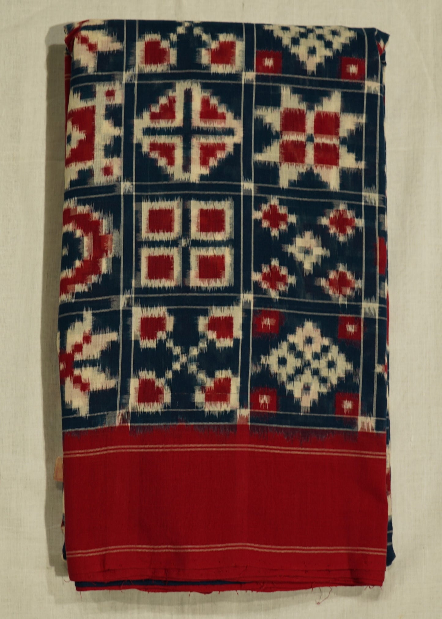 Indigo Ikkat Pochampally 18 Motif Design Pure Cotton Handloom Saree