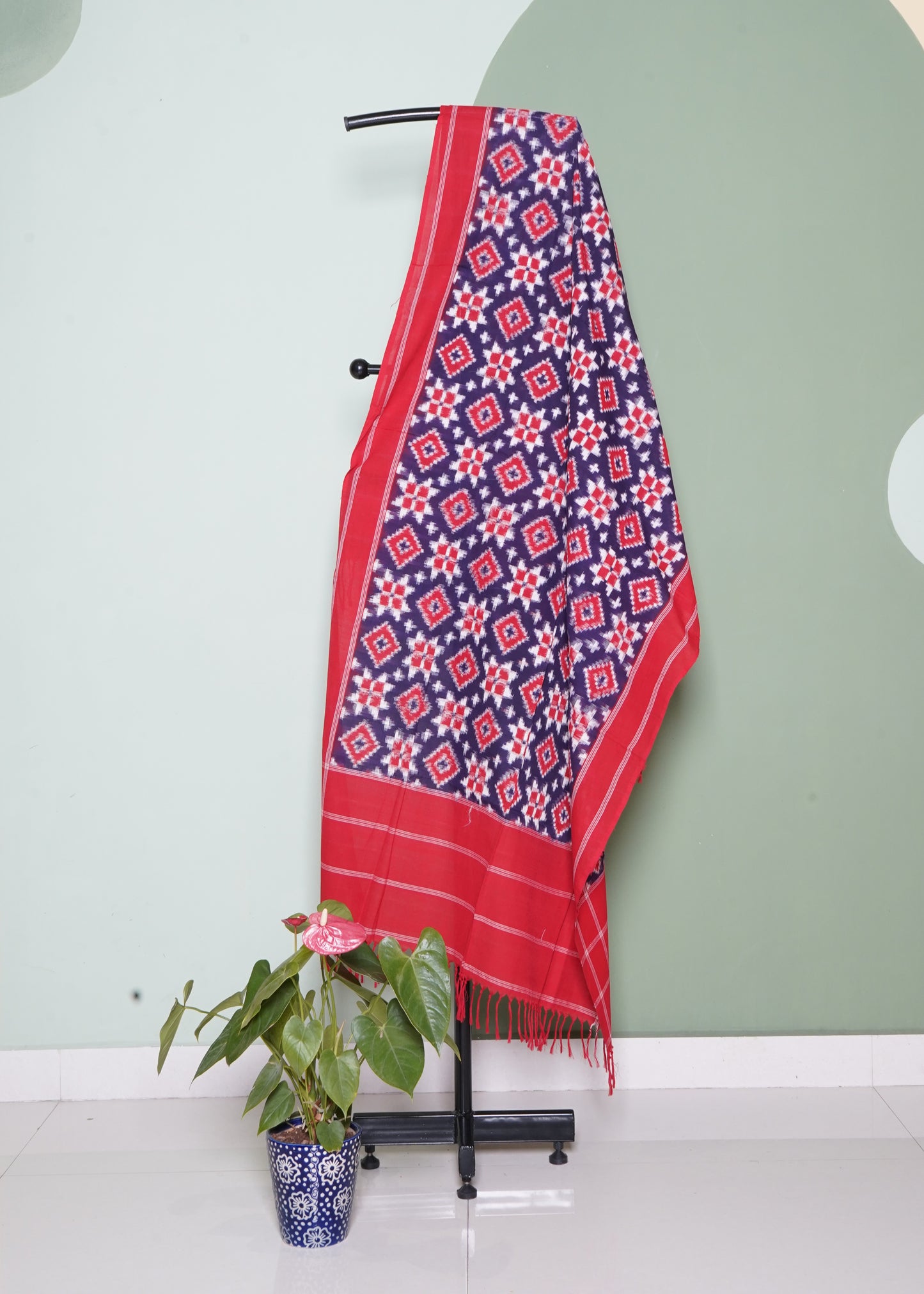 Red Ikkat Pochampally Teliya Double Ikkat Pure Cotton Handloom Dupatta