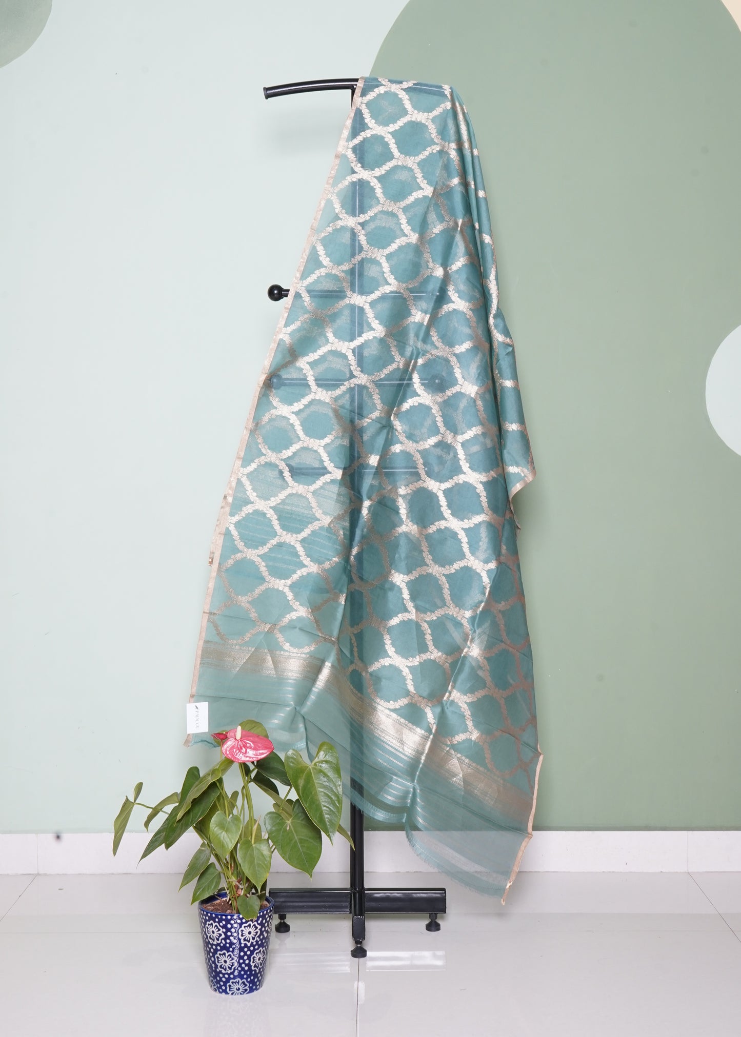 Light Green Banaras Zari Buti Kora Pure Silk Handloom Dupatta