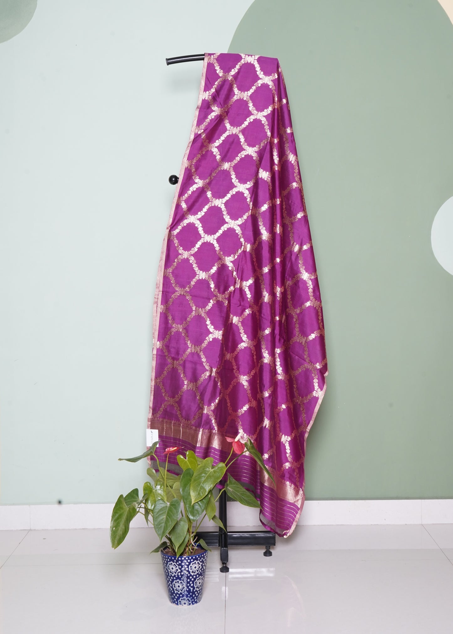 Dark Voilet Banaras Zari Buti Pure Silk Handloom Dupatta