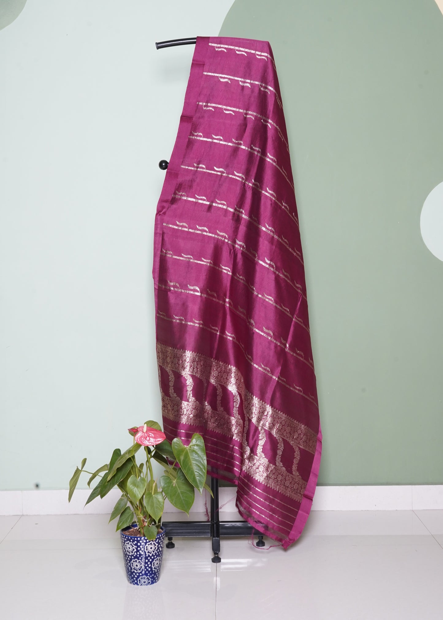 Dark Wine Banaras Zari Buti Kathan Pure Silk Handloom Dupatta