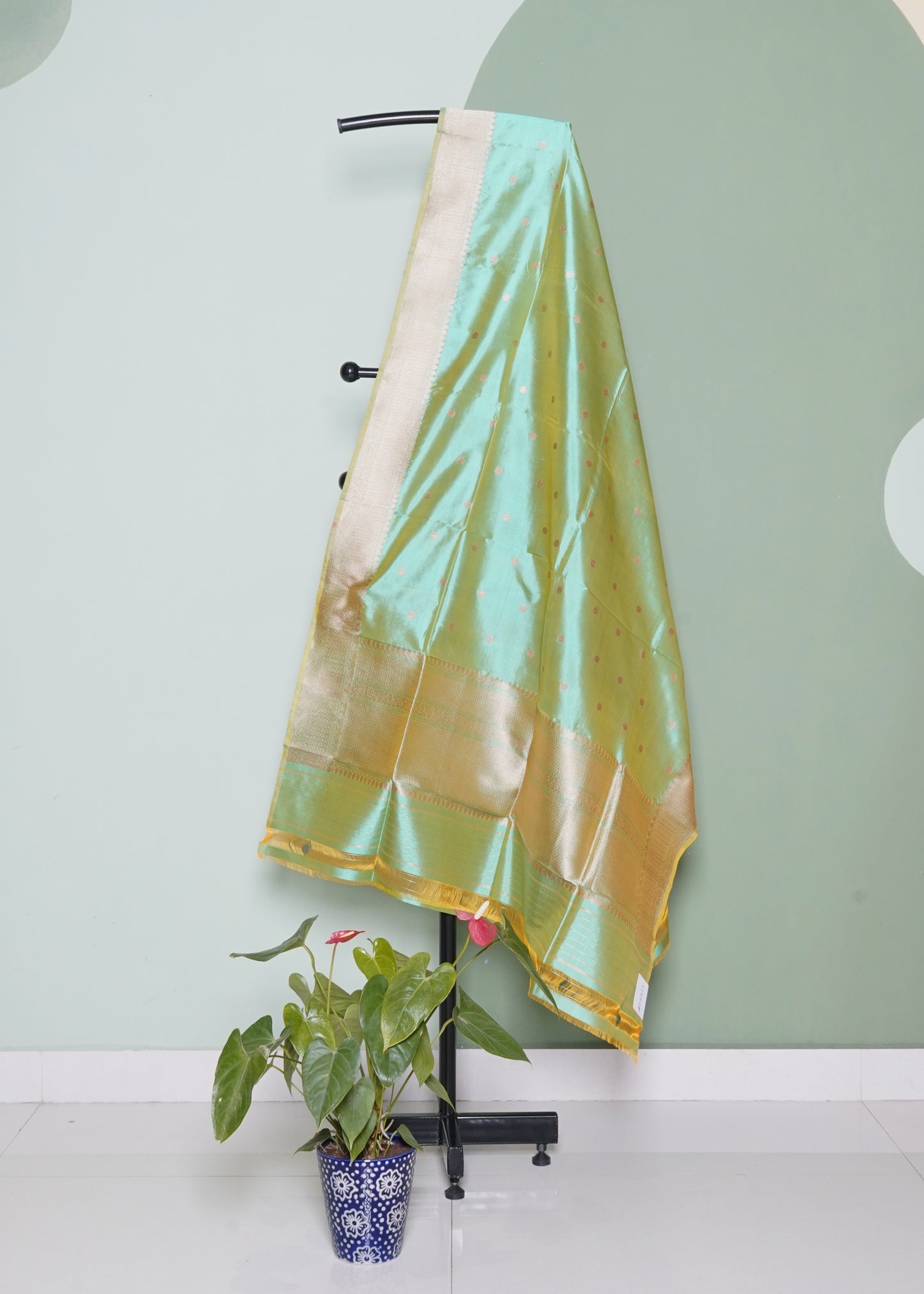 Light Green Banaras Zari Buti Kathan Pure Silk Handloom Dupatta