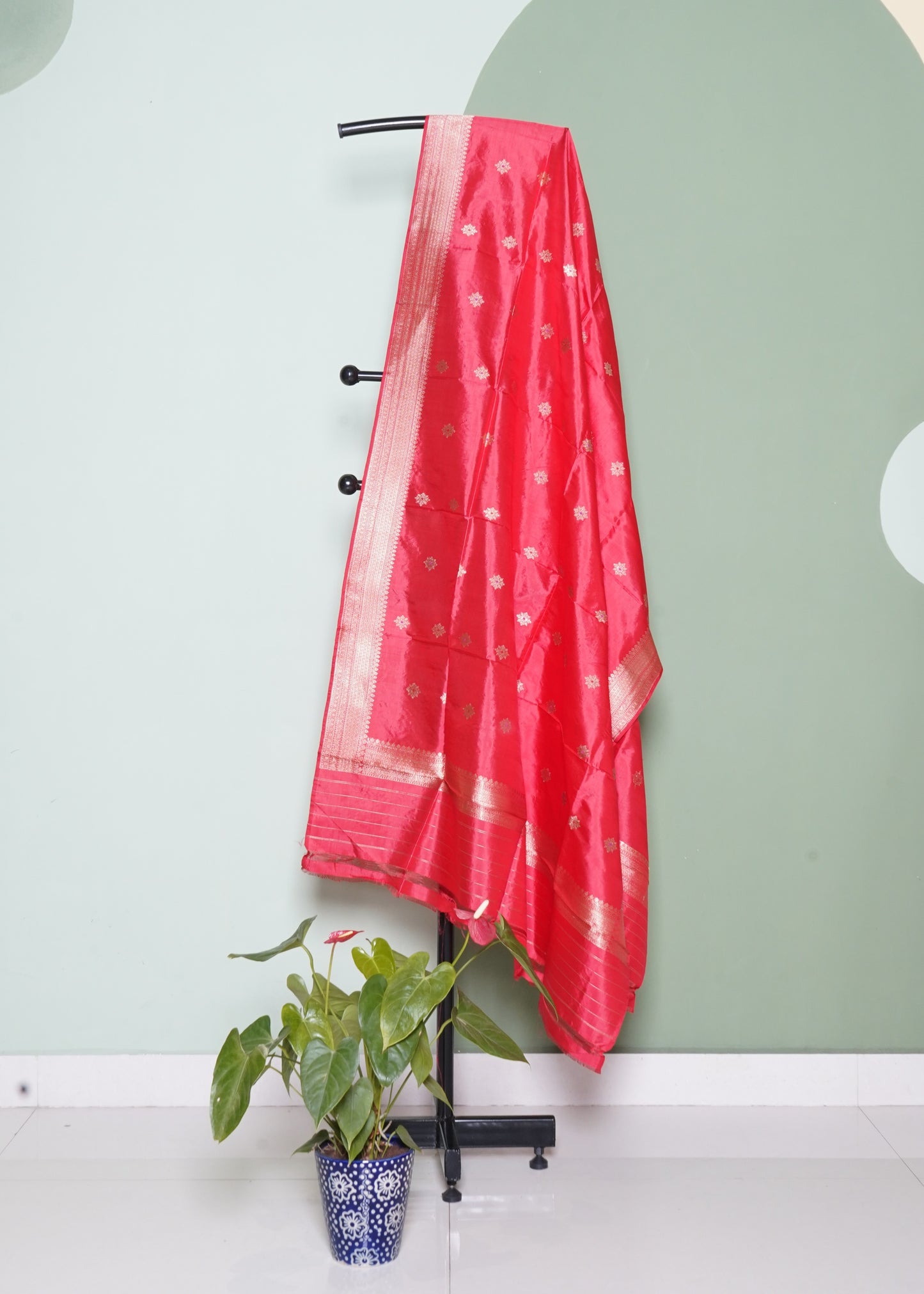 Red Banaras Zari Buti Kathan Pure Silk Handloom Dupatta