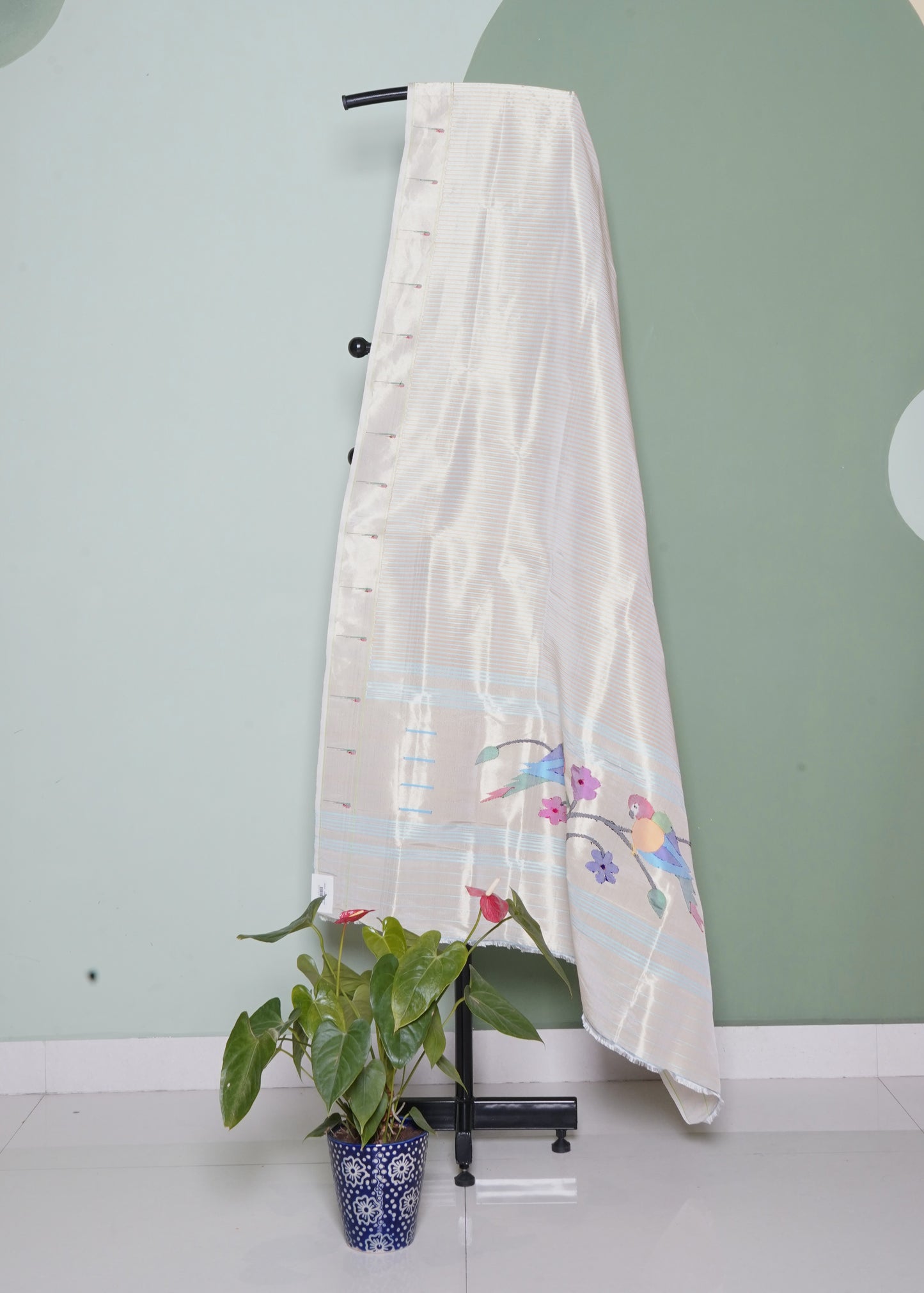 Cream Paithani Stripe Design Pure Handloom Dupatta