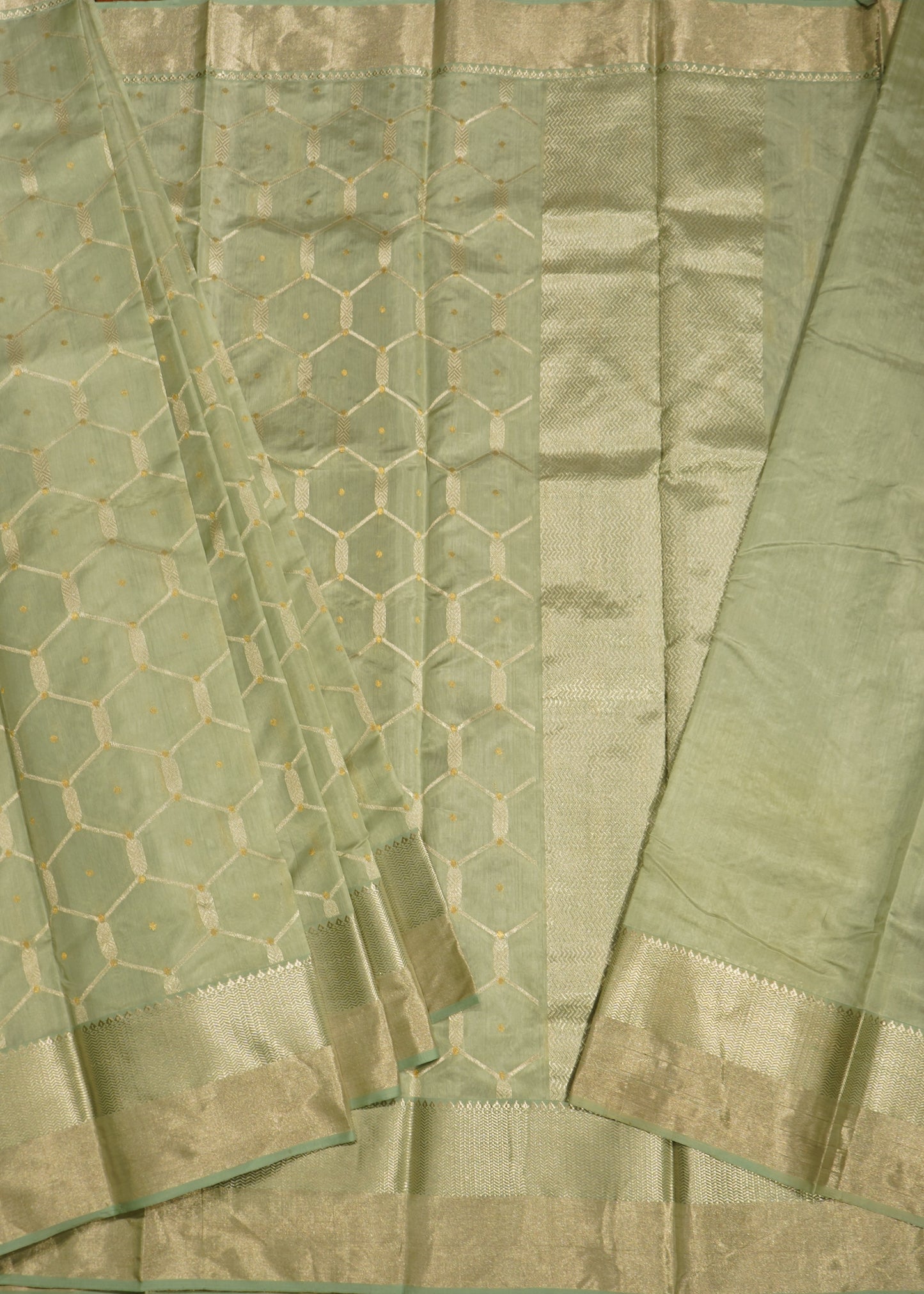 Light Jade Chanderi Zari buti Pure Silk Handloom Saree