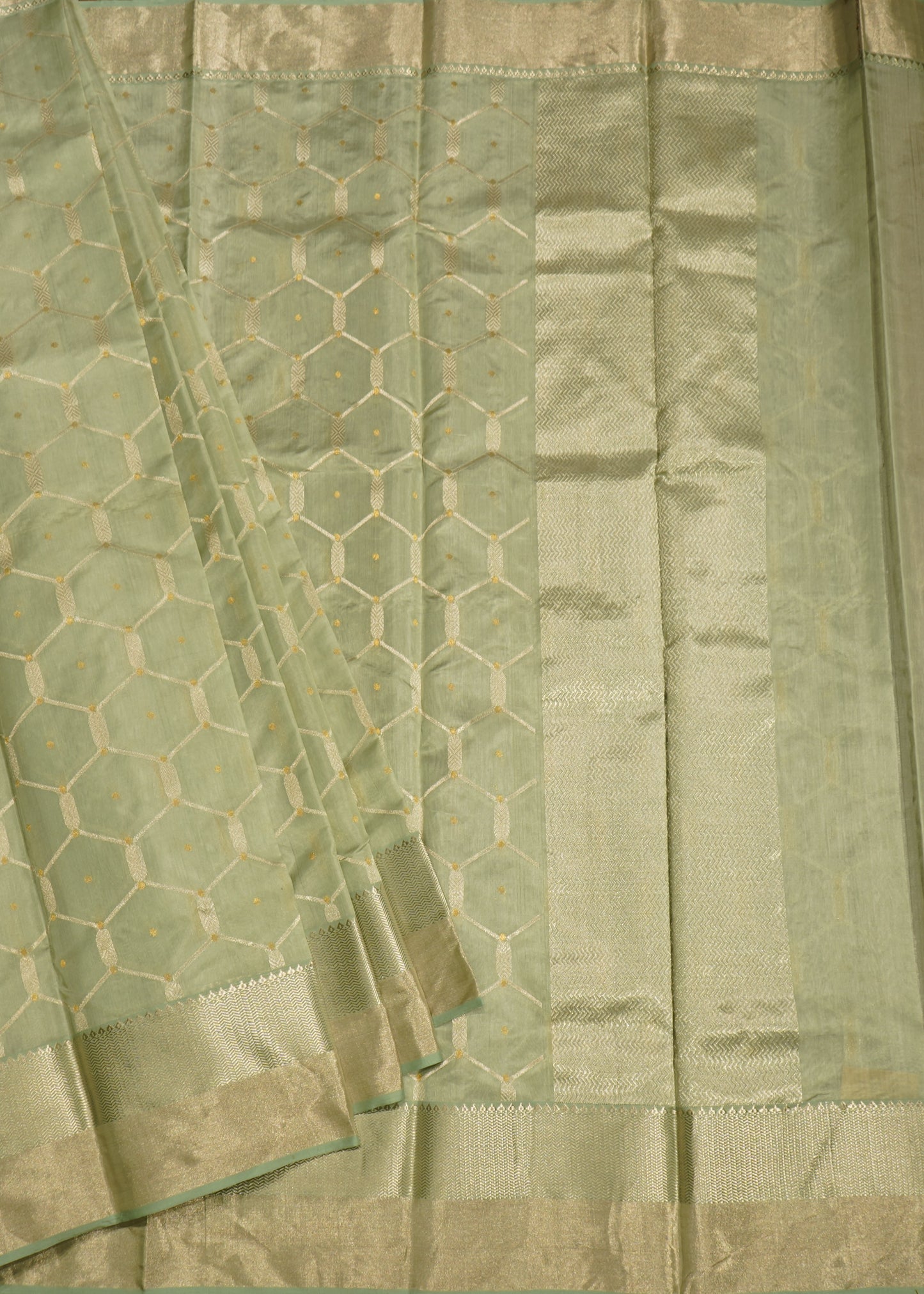 Light Jade Chanderi Zari buti Pure Silk Handloom Saree