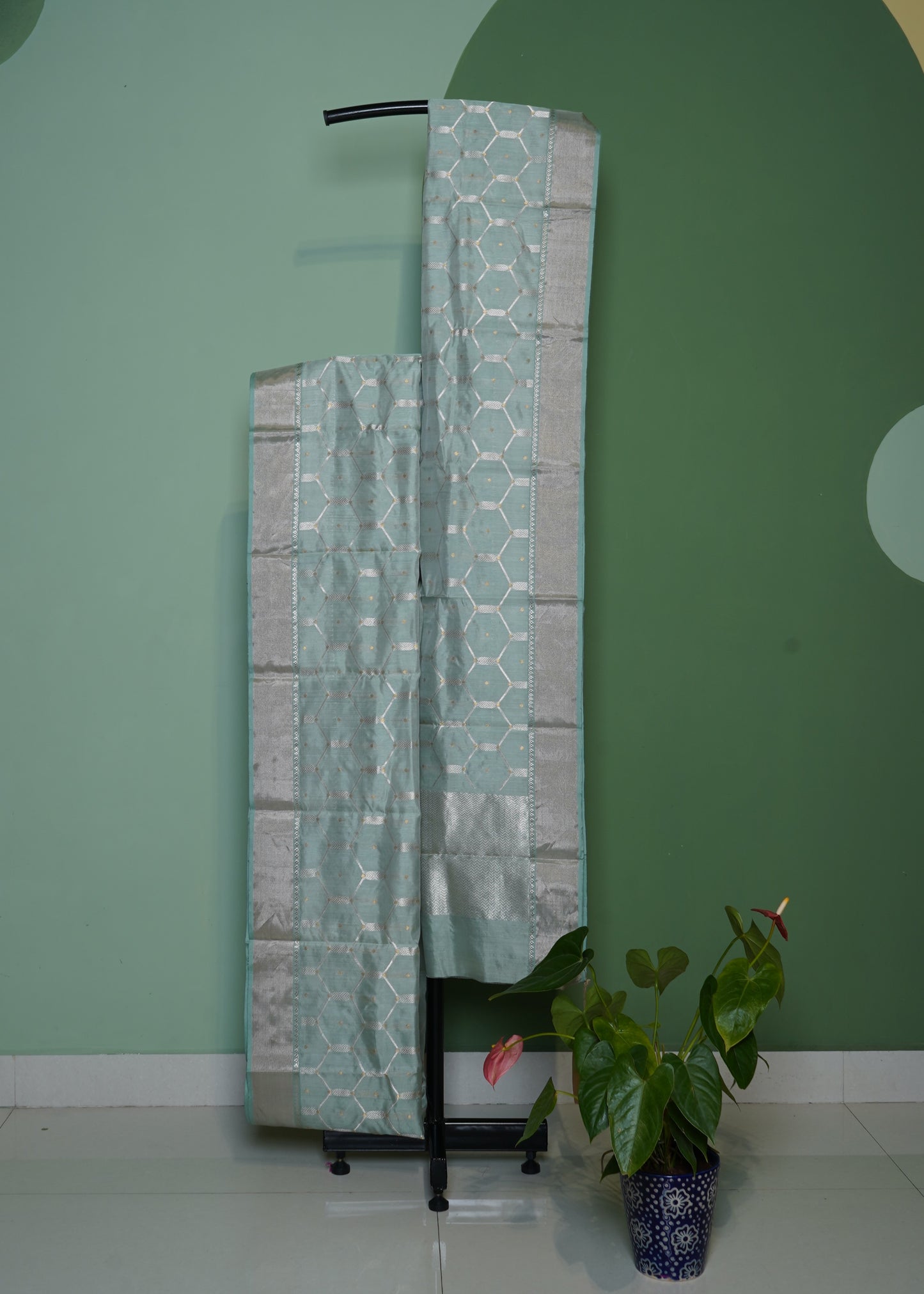 Light Jade Chanderi Zari buti Pure Silk Handloom Saree