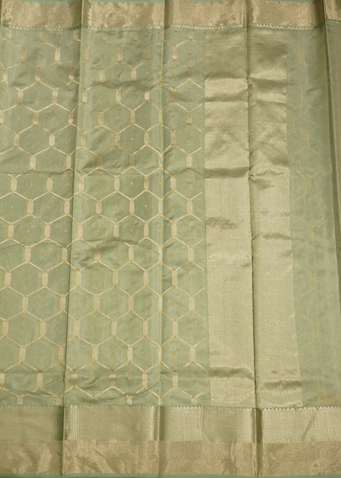 Light Jade Chanderi Zari buti Pure Silk Handloom Saree