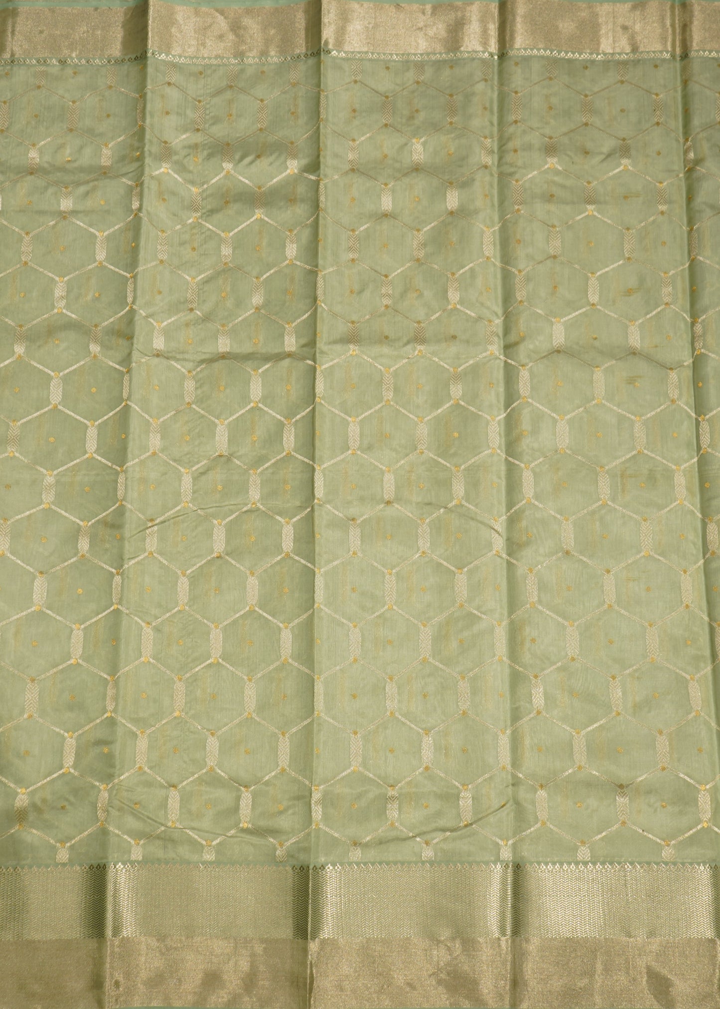Light Jade Chanderi Zari buti Pure Silk Handloom Saree