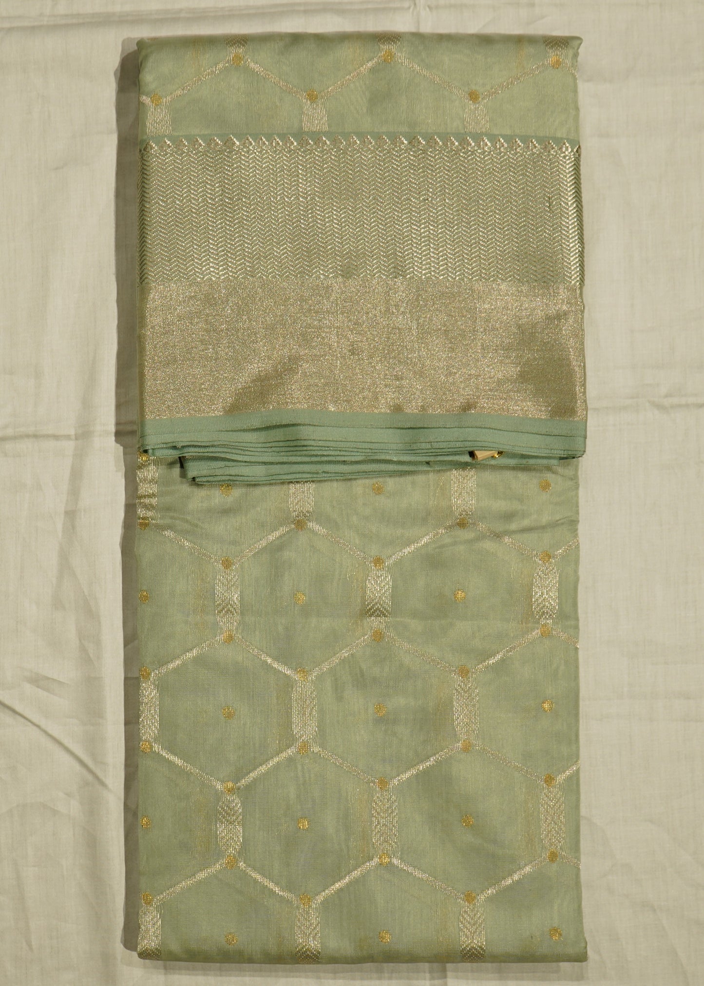 Light Jade Chanderi Zari buti Pure Silk Handloom Saree