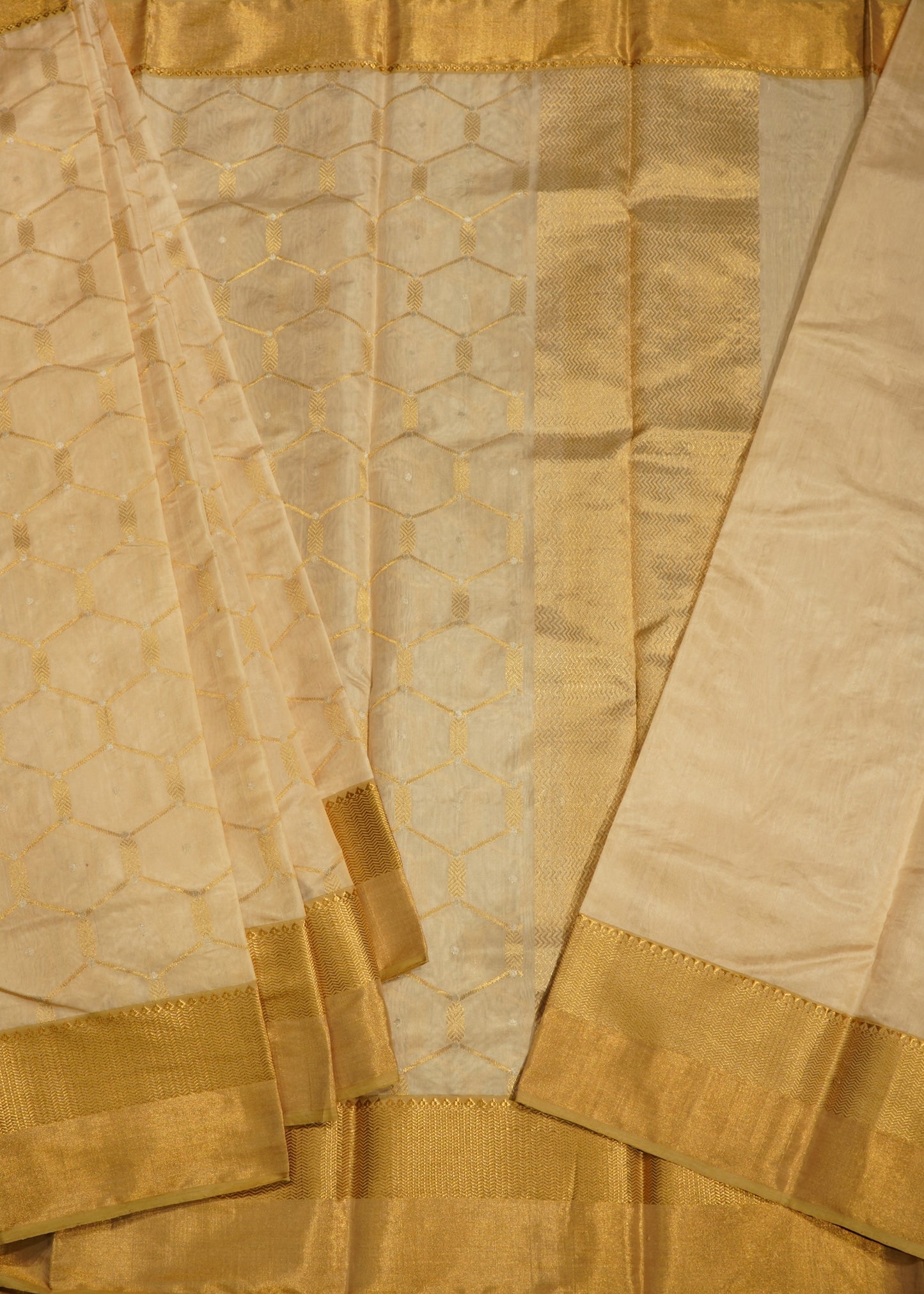 Cream Chanderi All Over Zari buti Pure Silk Handloom Saree