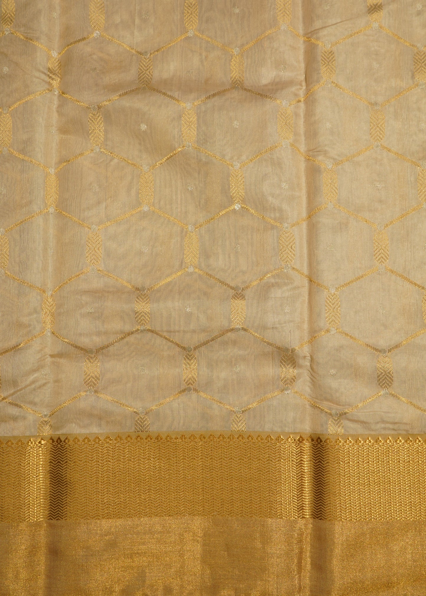 Cream Chanderi All Over Zari buti Pure Silk Handloom Saree