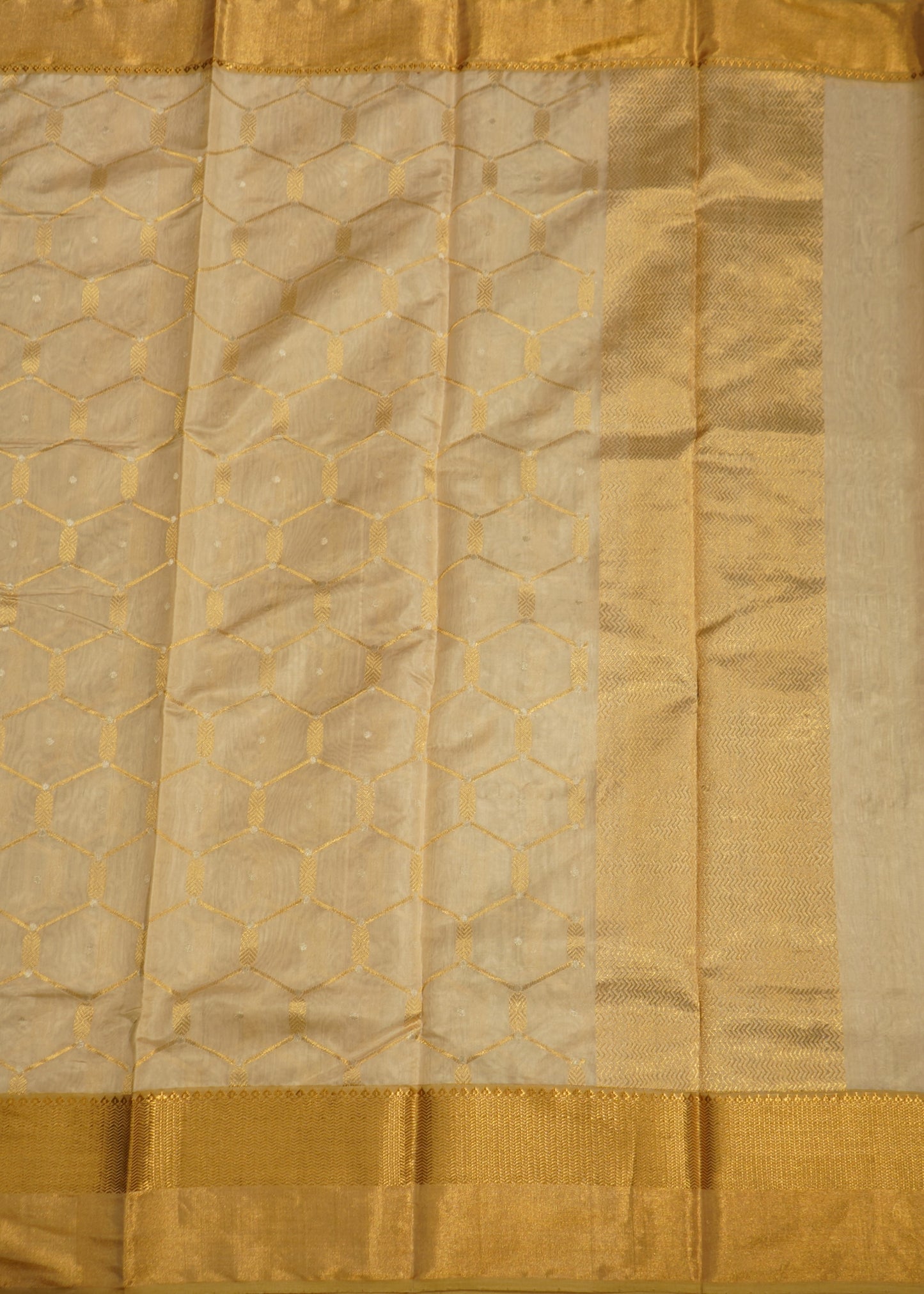 Cream Chanderi All Over Zari buti Pure Silk Handloom Saree