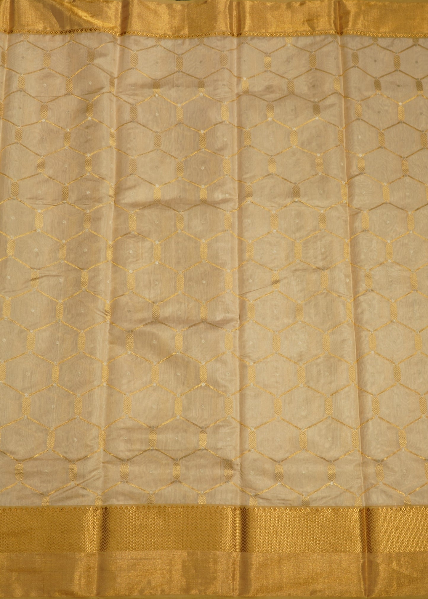 Cream Chanderi All Over Zari buti Pure Silk Handloom Saree