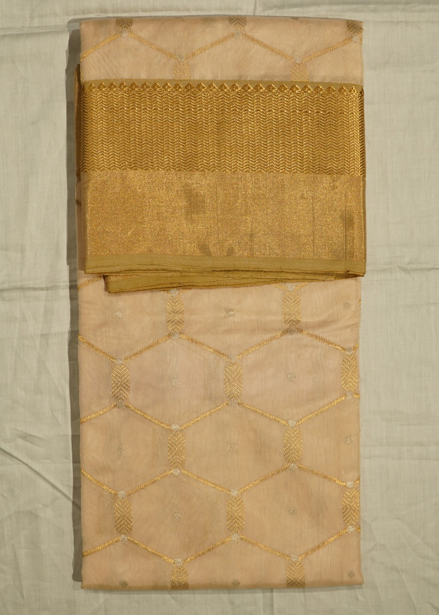 Cream Chanderi All Over Zari buti Pure Silk Handloom Saree