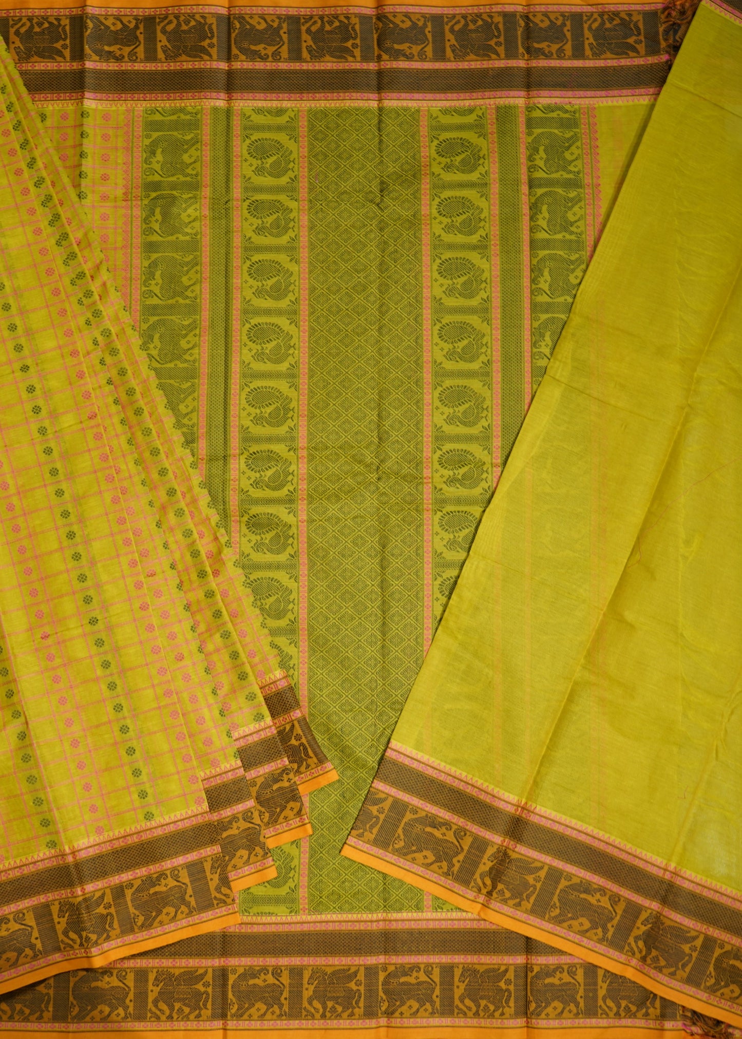 Yellow Kanchi Pure Cotton Handloom Saree