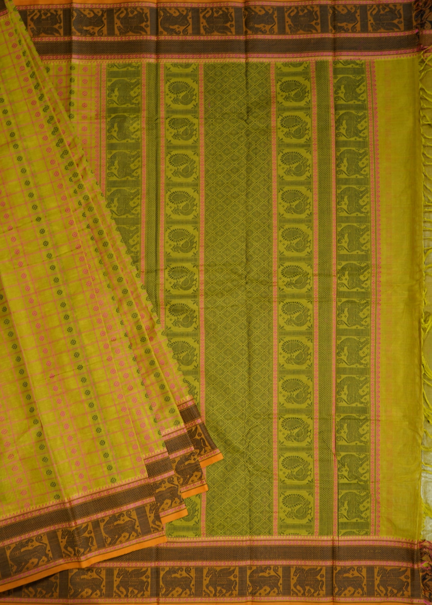 Yellow Kanchi Pure Cotton Handloom Saree