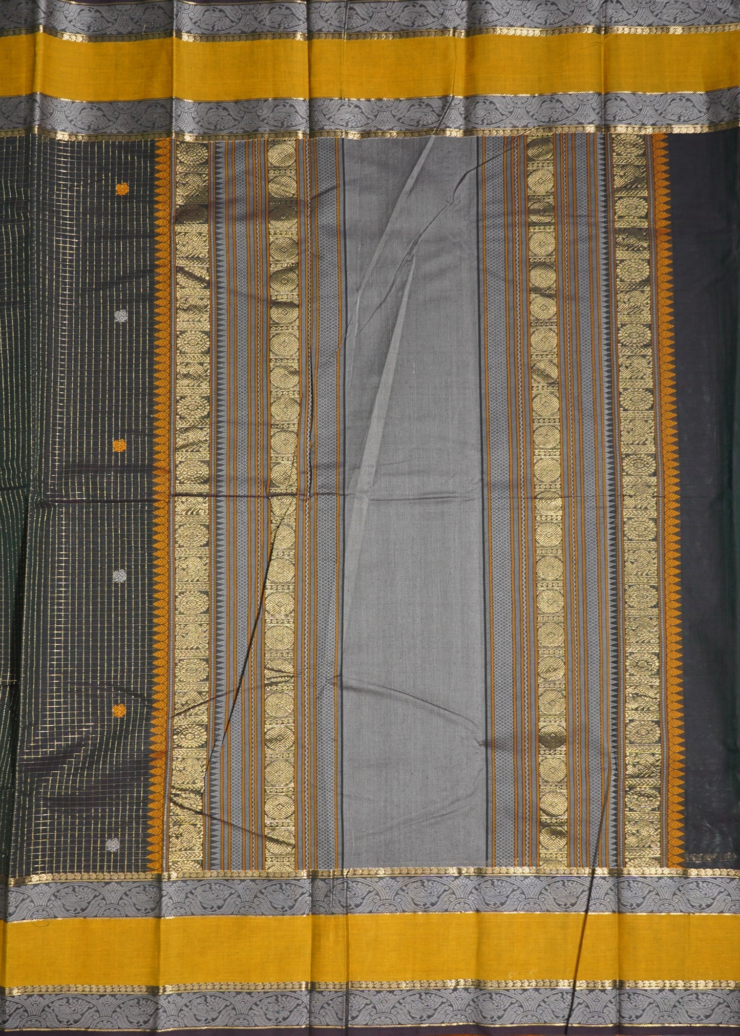 Black Kanchi Zari Checks Pure Cotton Handloom Saree